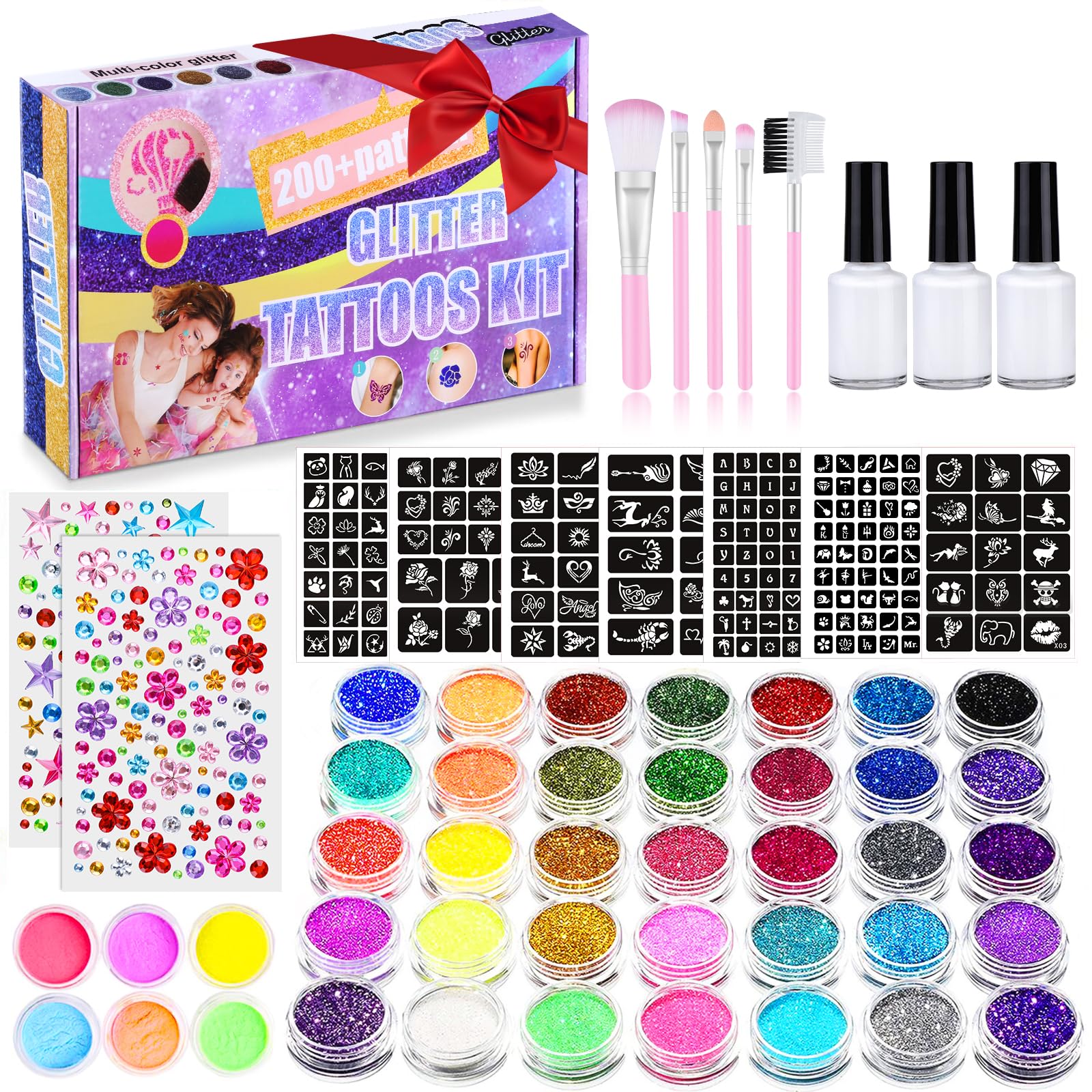 Aottom 492 glitter tattoo kit box for kids with party-ready sparkle