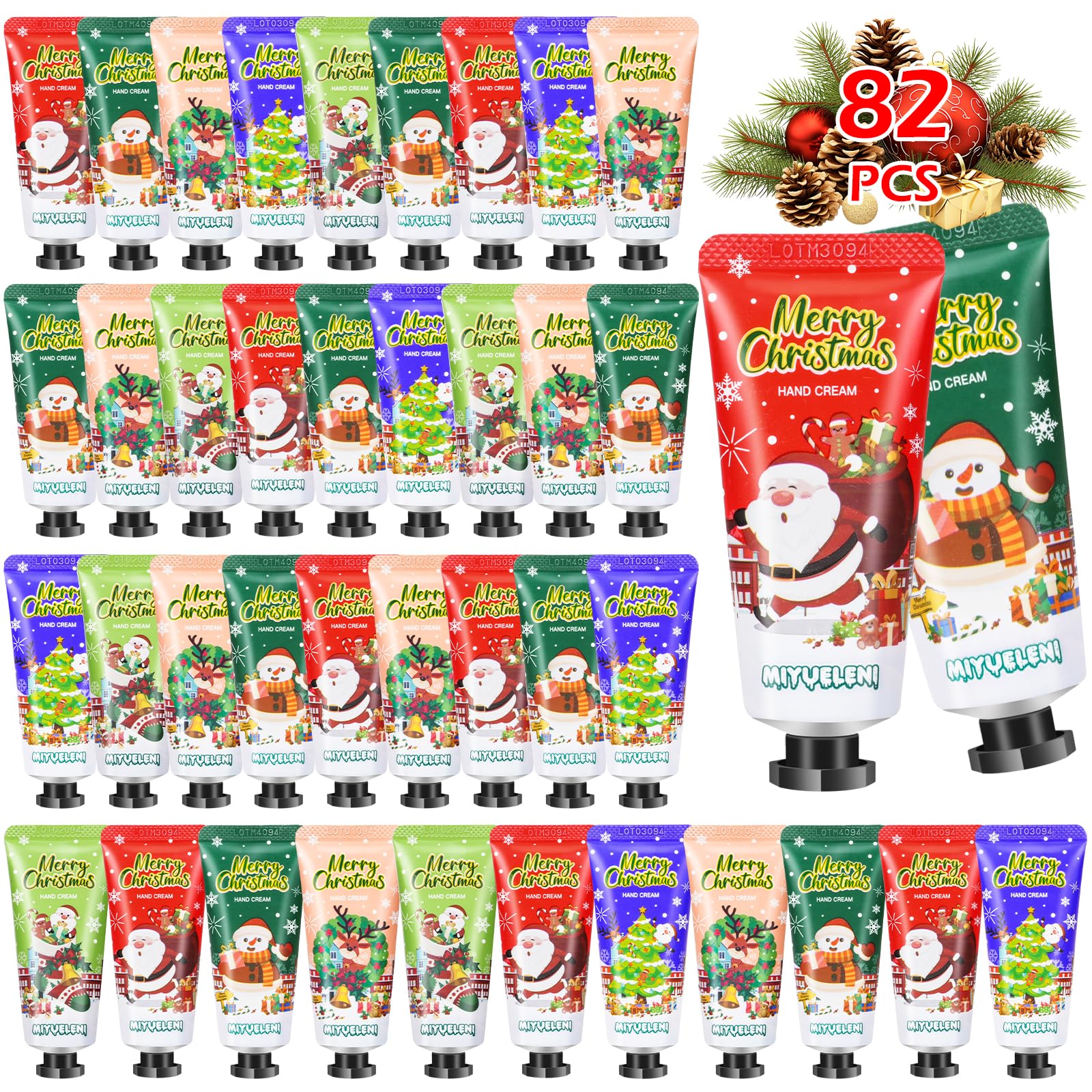 Aottom 82 Pcs Christmas Hand Cream Gift Set main view showing festive bulk gifting