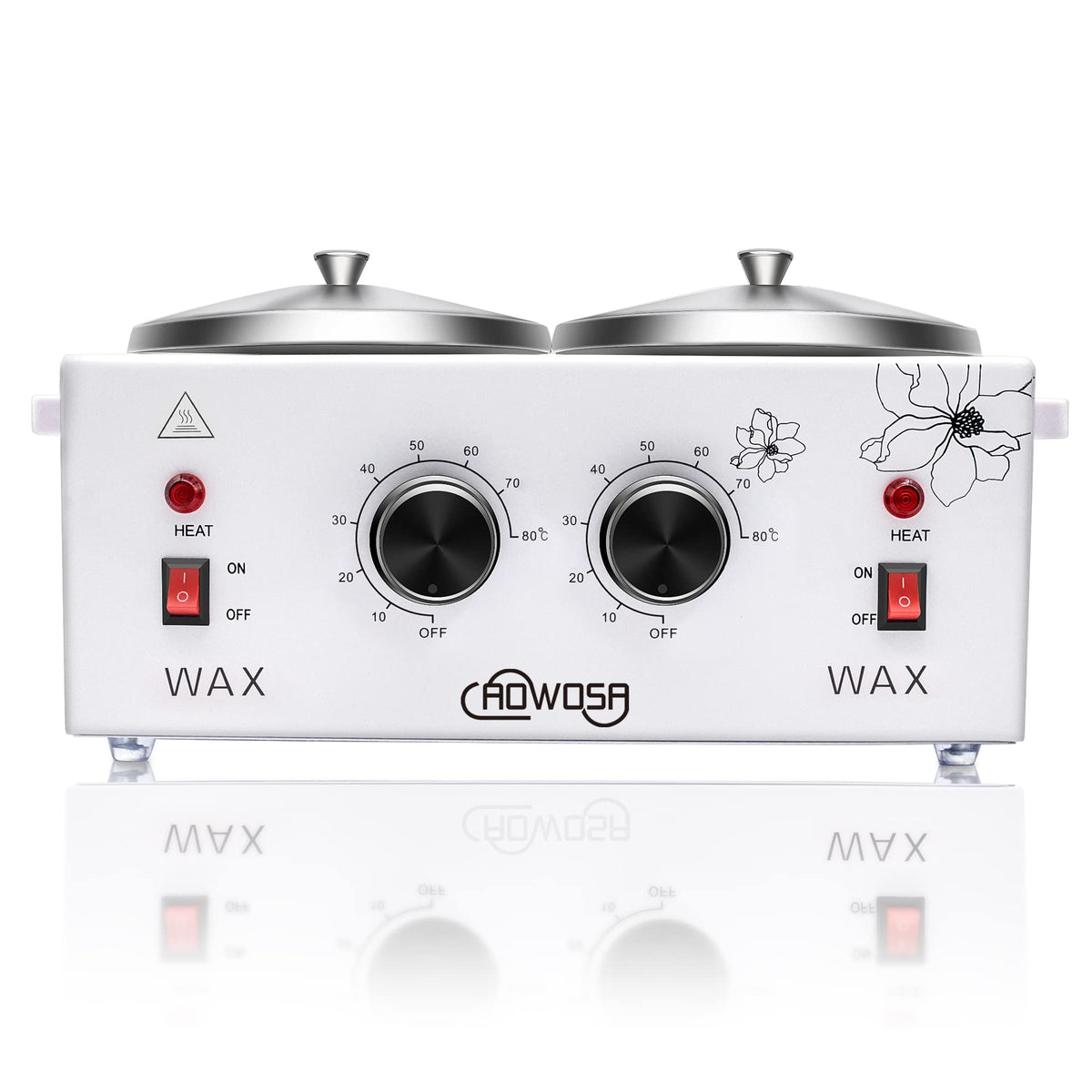 AOWOSA Double Wax Warmer left pot ready for independent temperature control