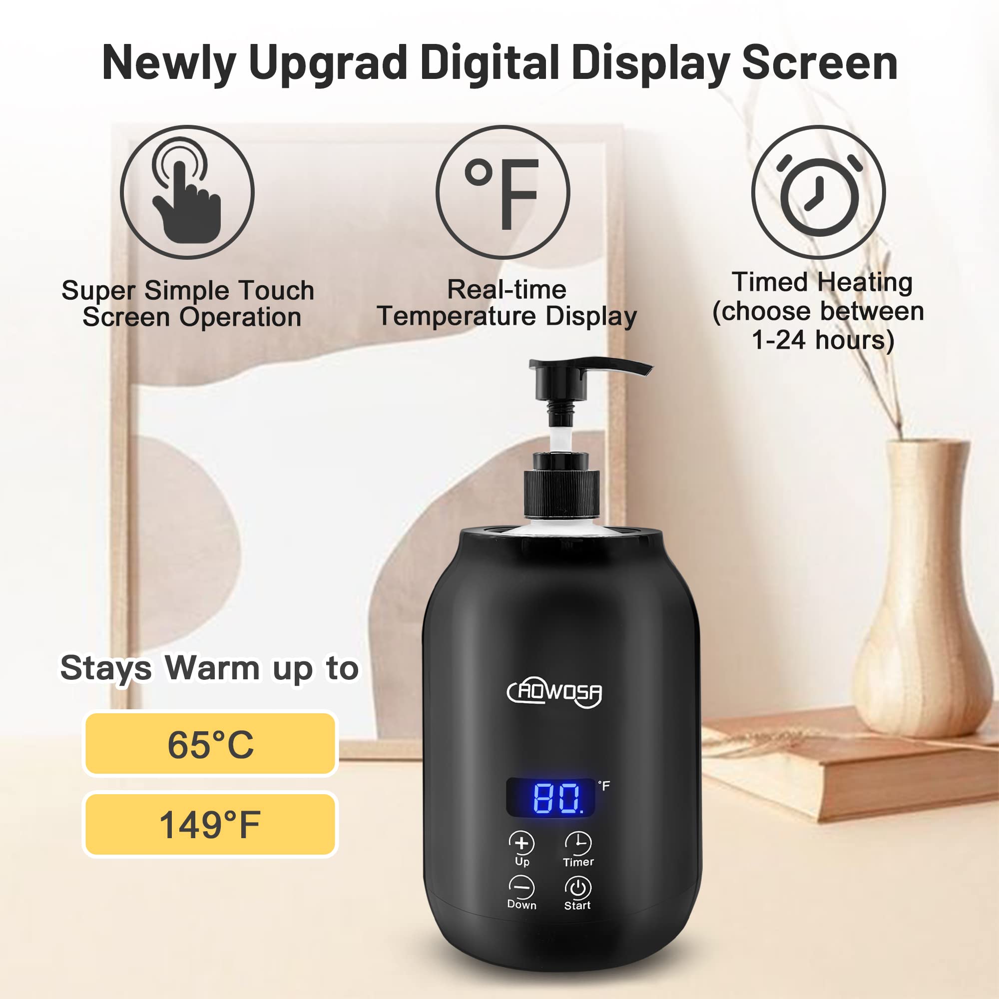 AOWOSA warmer with two heating modes offers automatic timing and adjustable temperature for sessions.