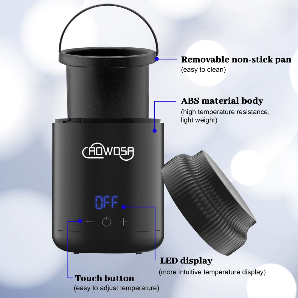 AOWOSA Mini Wax Warmer ℃/℉ display toggle for familiar readings.