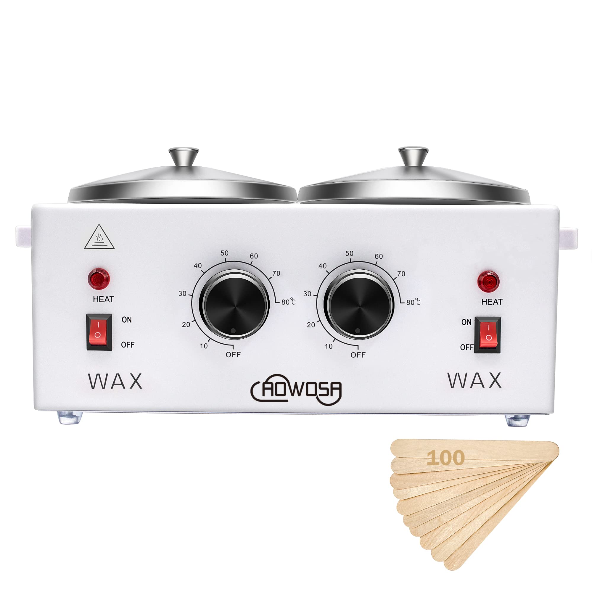 AOWOSA professional wax warmer dual-pot front view, showcasing efficiency for hair removal sessions
