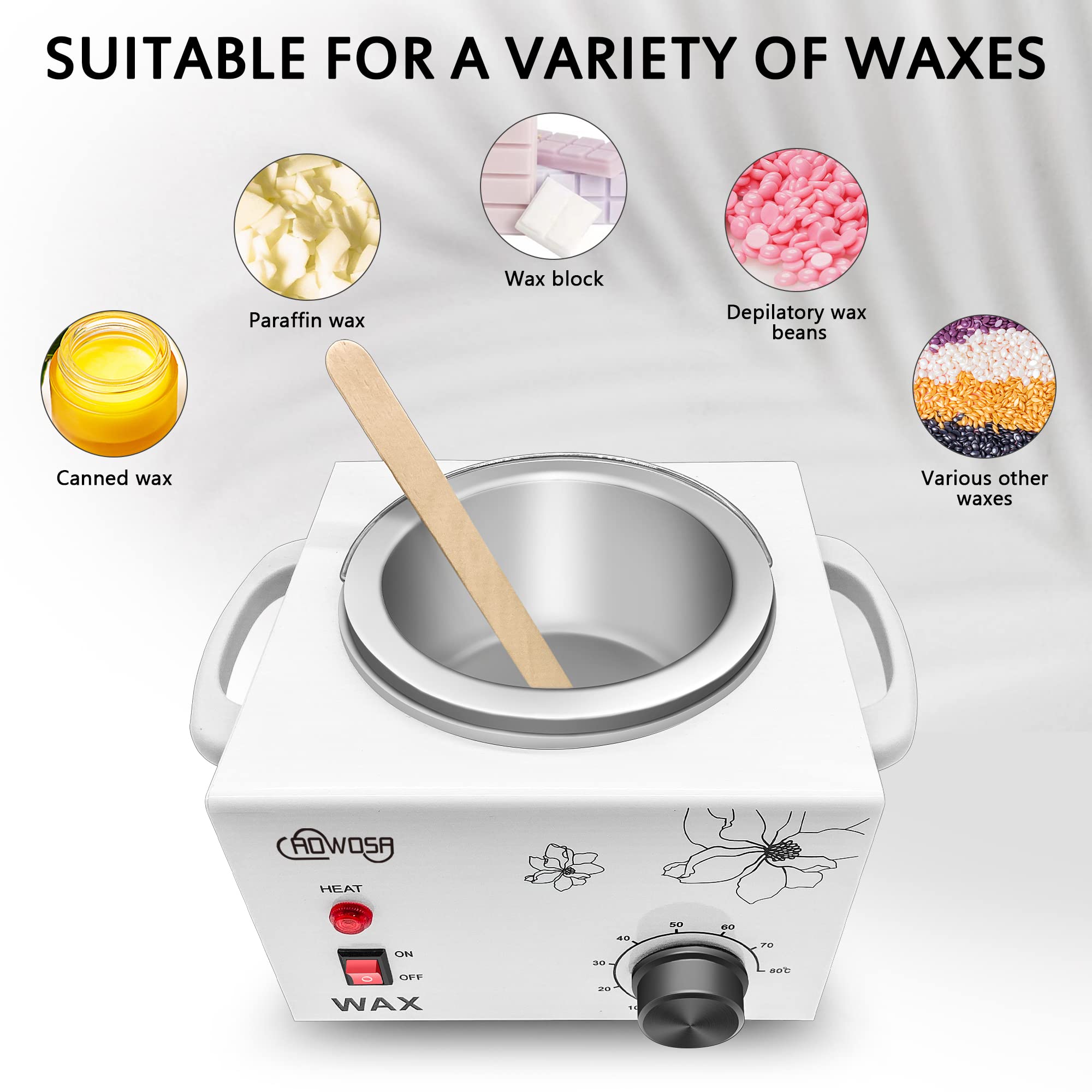 AOWOSA wax warmer with a control knob enables precise temperature adjustments.