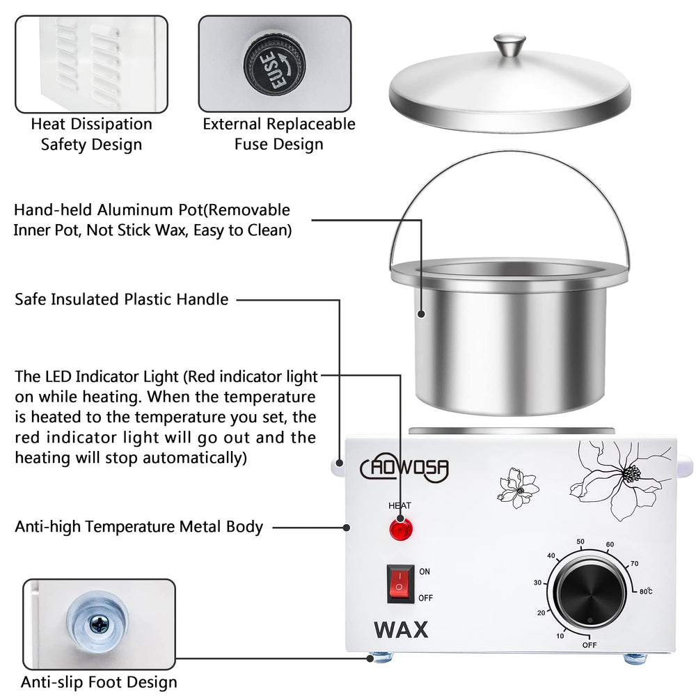 AOWOSA wax warmer removable pot for easy cleaning after waxing sessions.