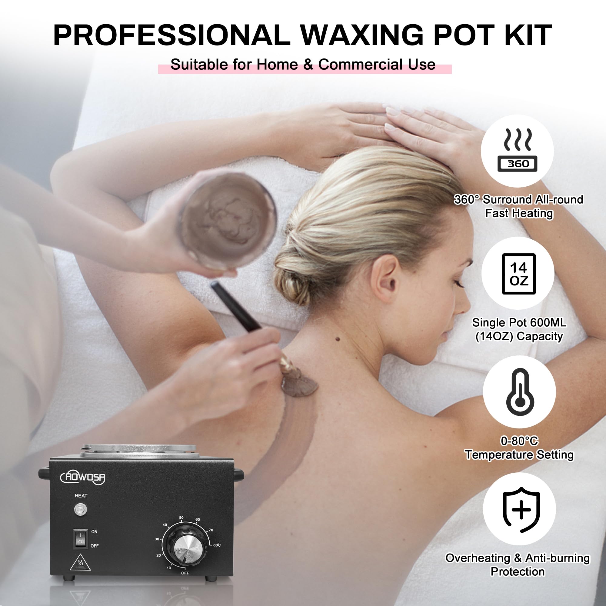AOWOSA wax warmer with stainless-steel body emphasizing durability and fast heating.