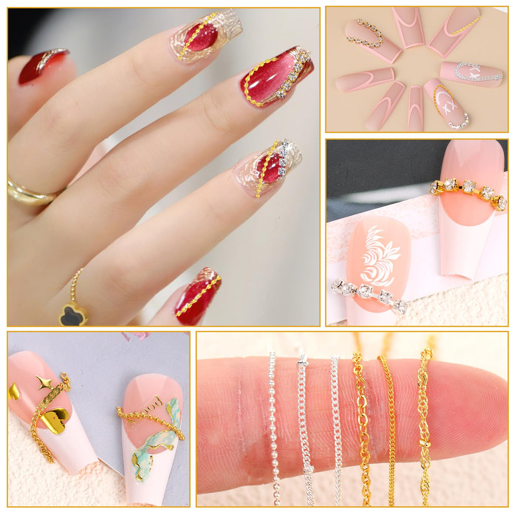 AOZUO 50cm metal chains provide bold 3D accents for nail art.
