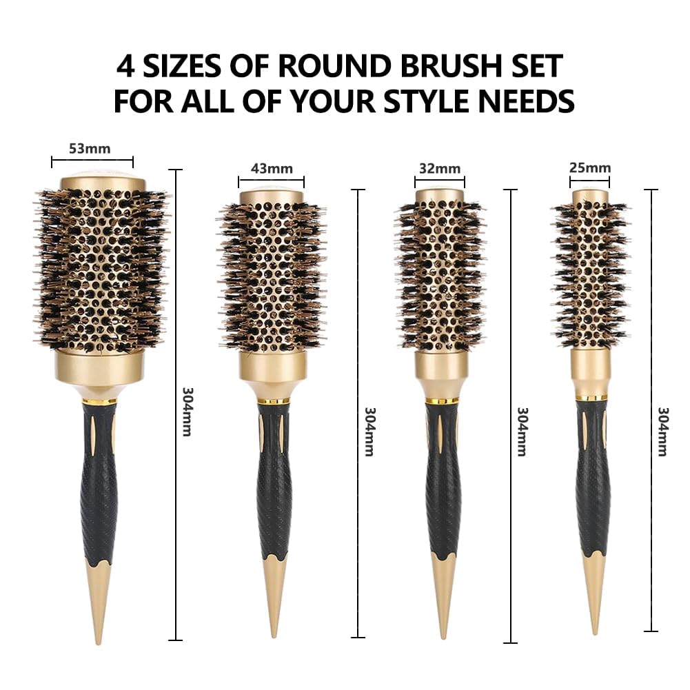Aozzy thermal nylon natural boar bristle brush close-up highlighting smoothing action for frizz control.