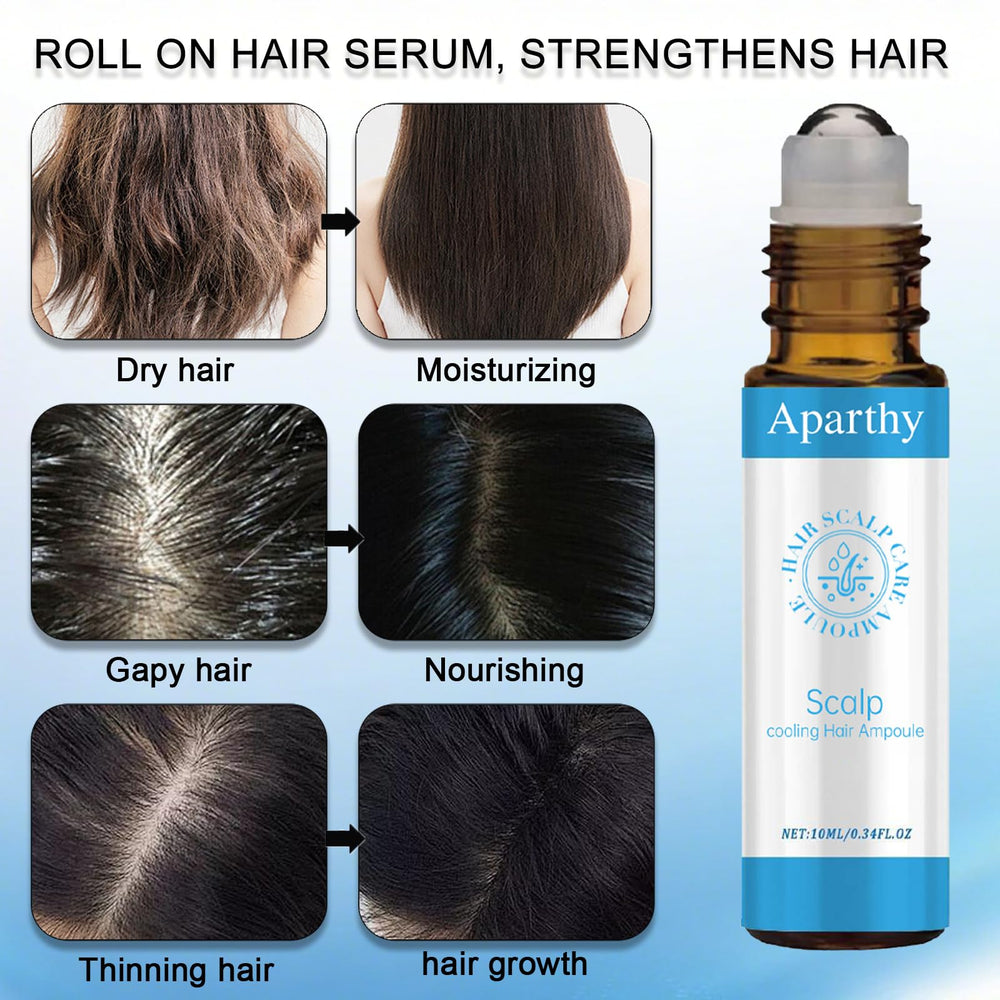 Aparthy hair growth roll-on in hand demonstrates convenient, non-messy application for all hair types.