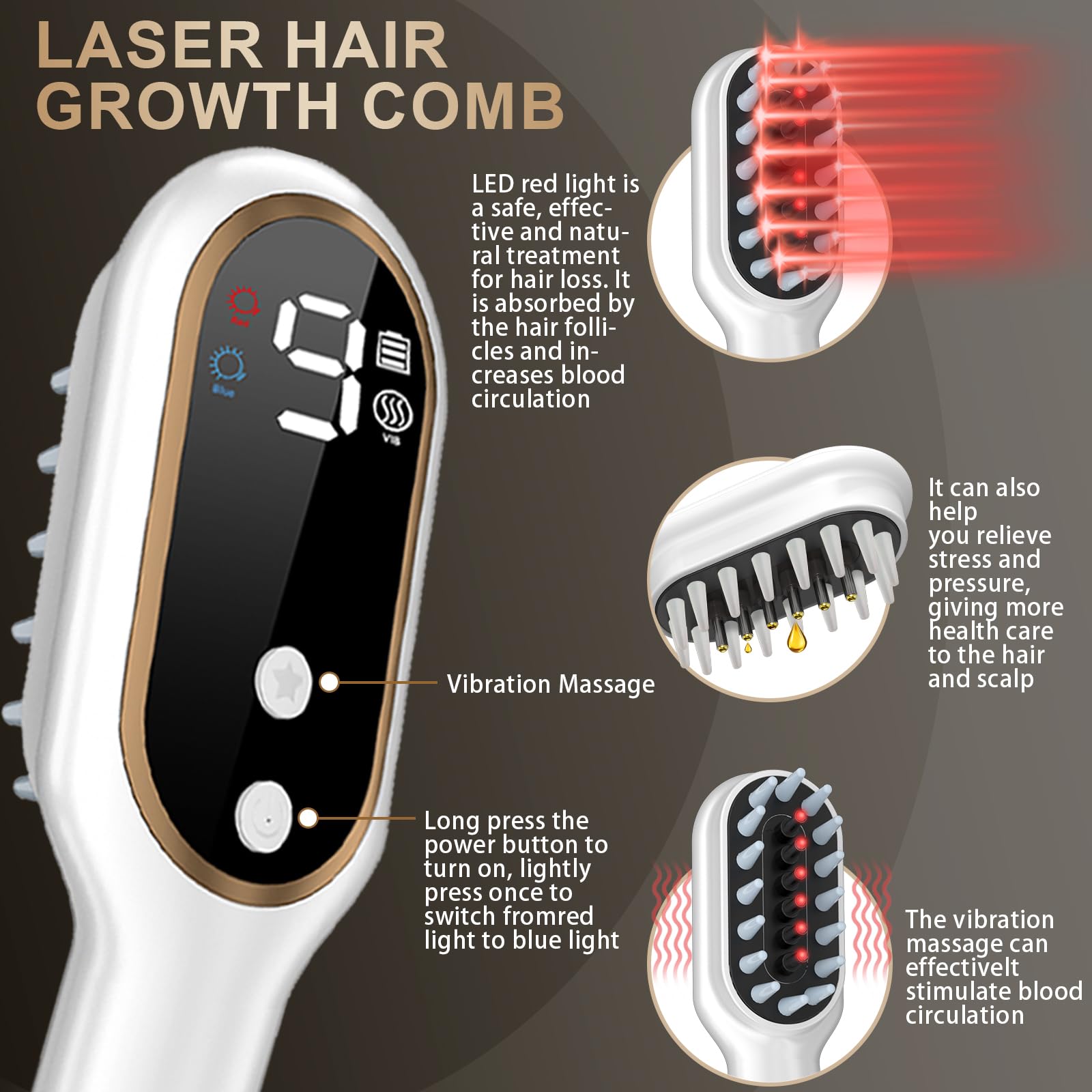 Apbier Laser Hair Growth Comb in-use on scalp for growth routine.