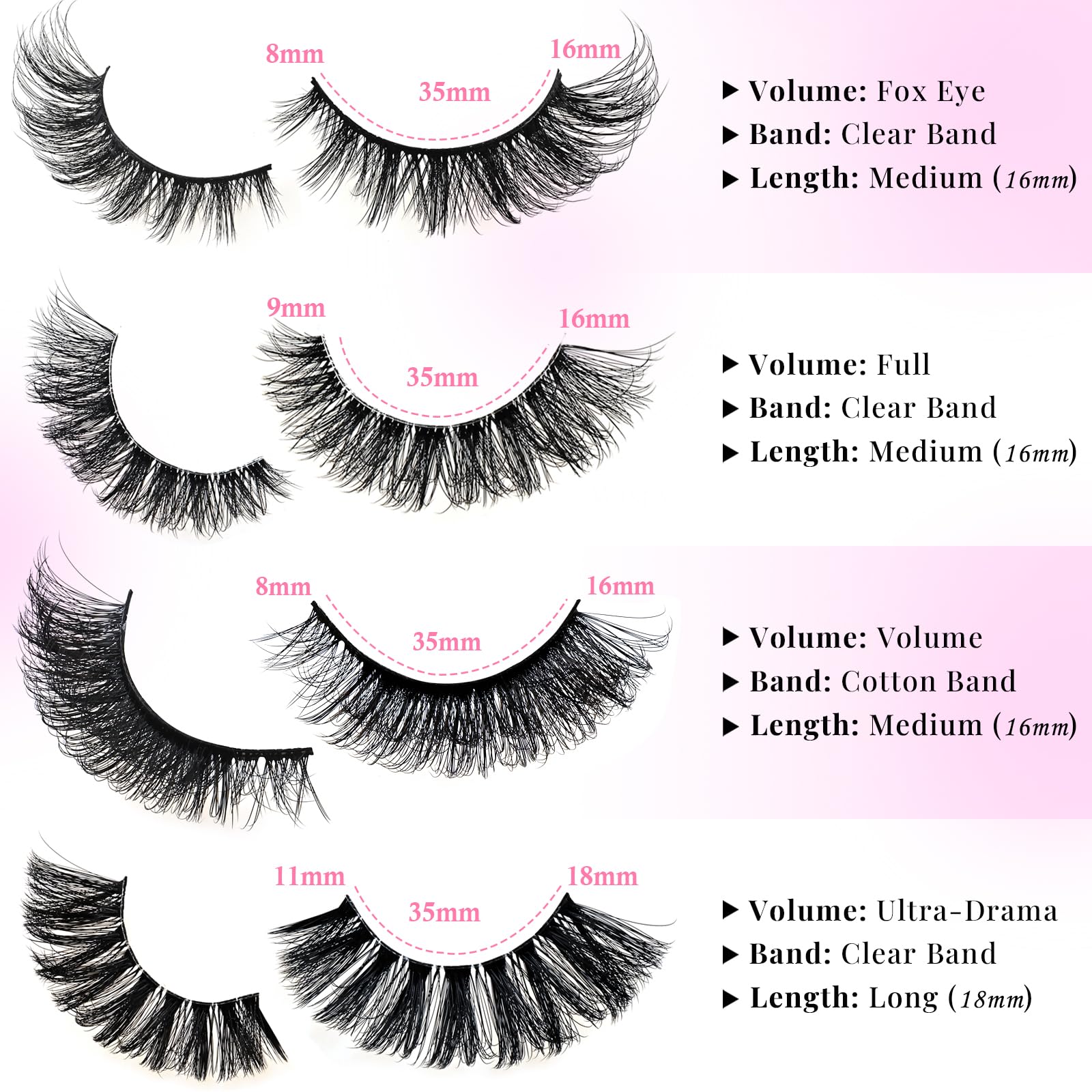 APCYUST Lashes full wispy finish provides lifted eyes with all-day lightweight comfort.