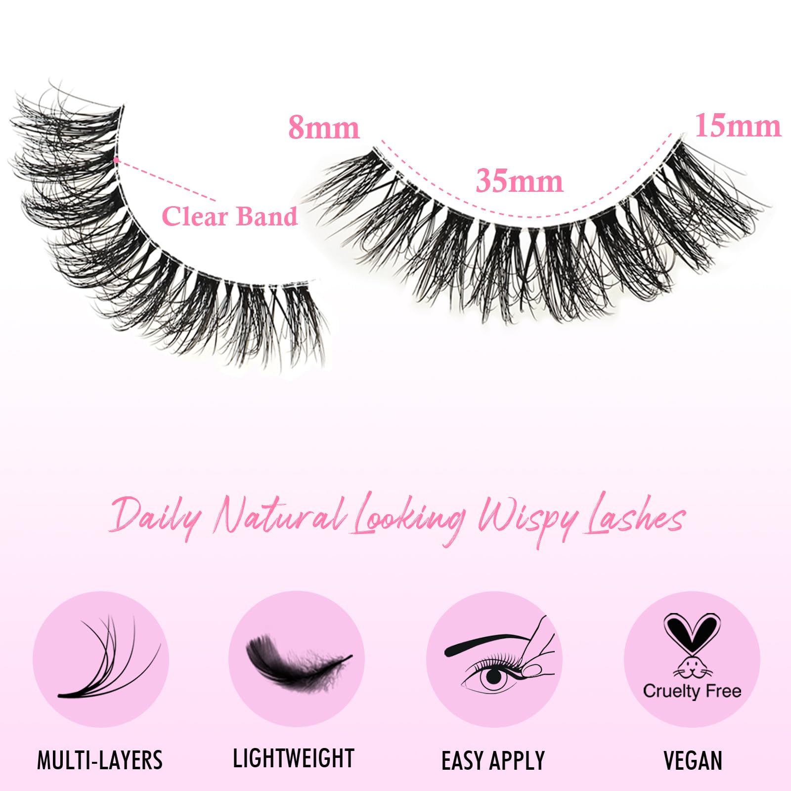 APCYUST Lashes invisible clear band blends seamlessly with your lash line for makeup-free days.