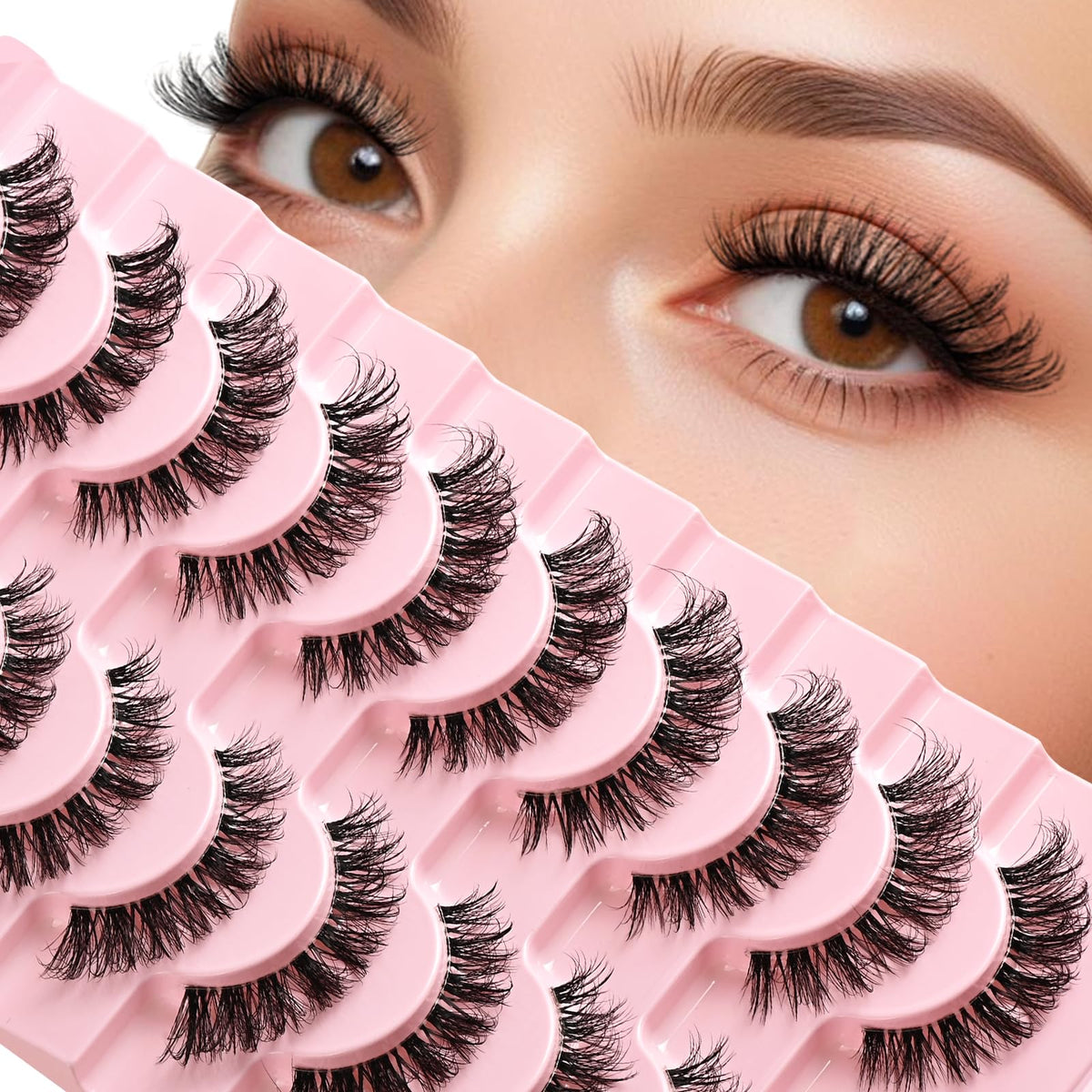 APCYUST Lashes wispy cat-eye strip pack for a natural, lifted everyday look.