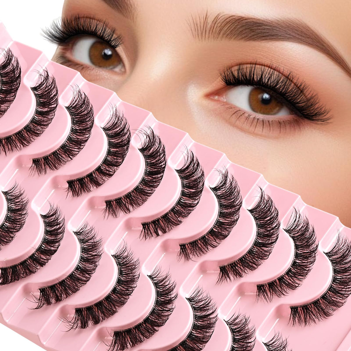 APCYUST Lashes wispy cat-eye for natural lift and everyday eye enhancement.