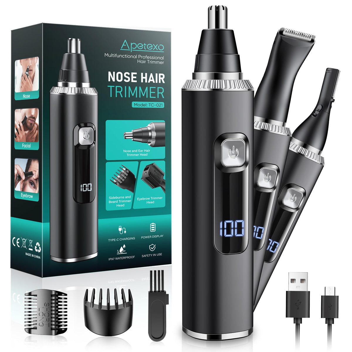 Apetexo nose-ear trimmer with 8500 RPM motor for fast, smooth grooming.