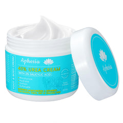 Aphesia Urea 40% foot cream bottle pour for deep hydration on dry heels.