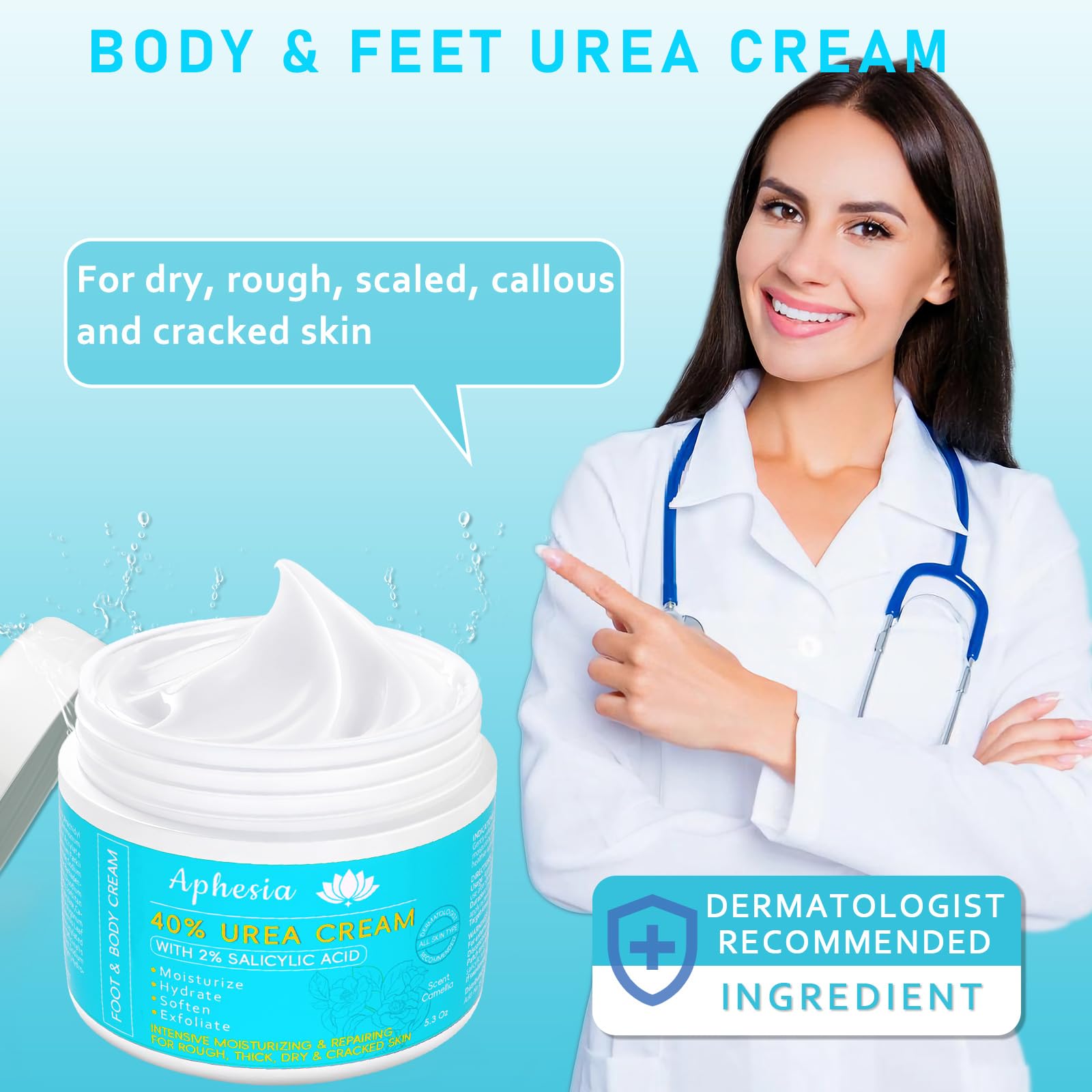 Aphesia Urea 40% cream close-up emphasizes premium, non-greasy hydration texture.