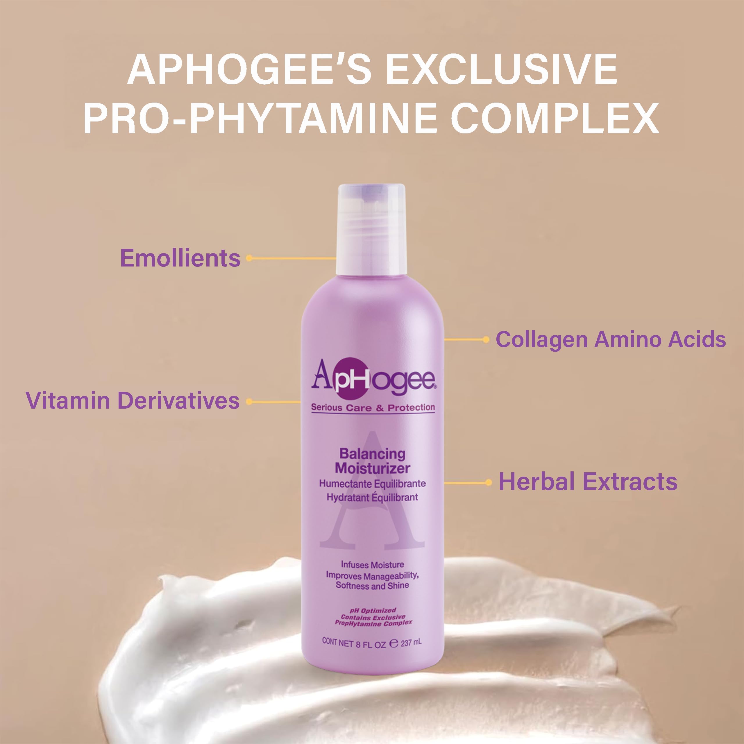 Aphogee bottle closeup label; premium ingredients highlighted.
