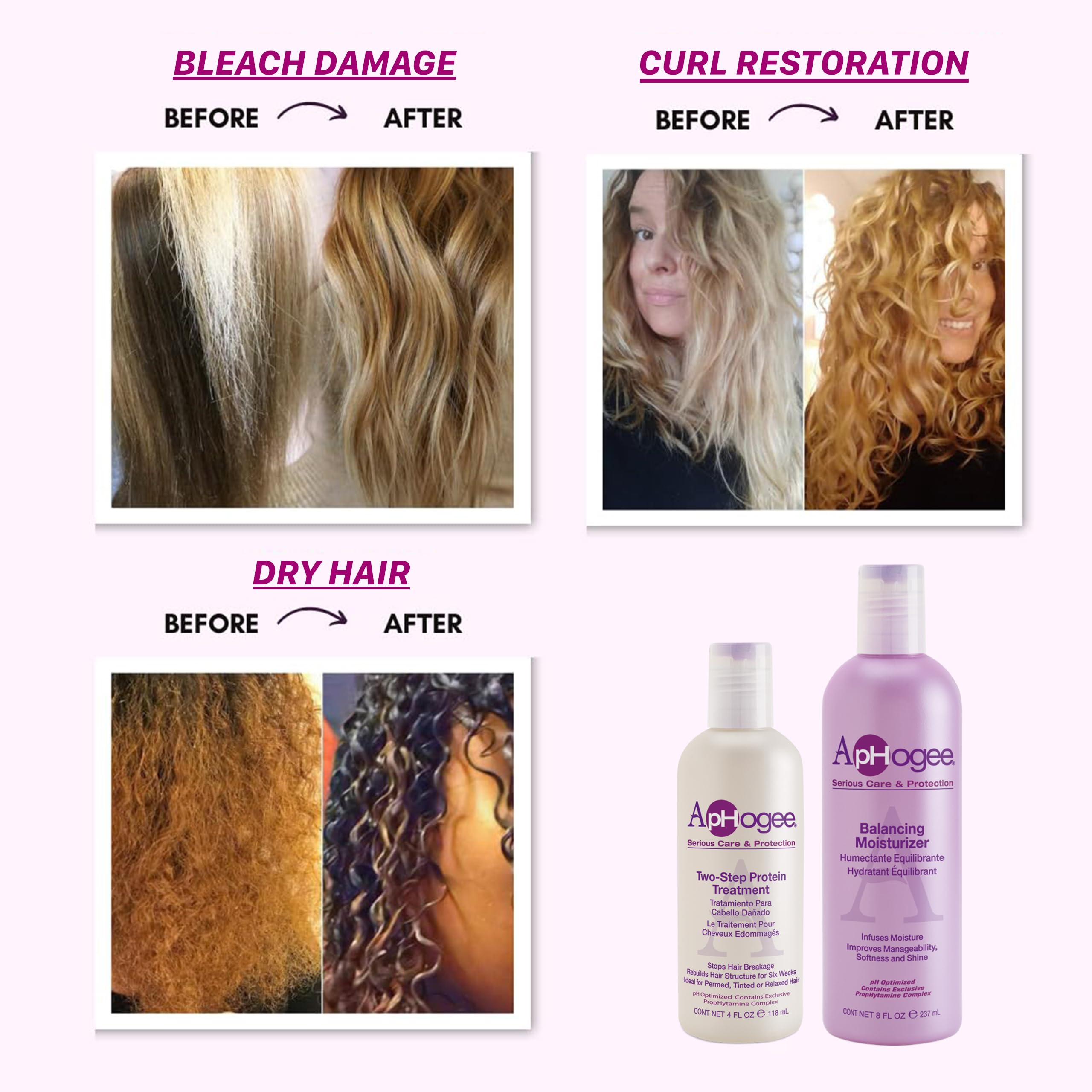 Aphogee color-treated hair care; protects color while conditioning.