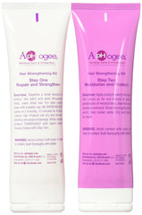 Aphogee Hair Strengthening Kit in bathroom demonstrates at-home care for breakage-prone strands.