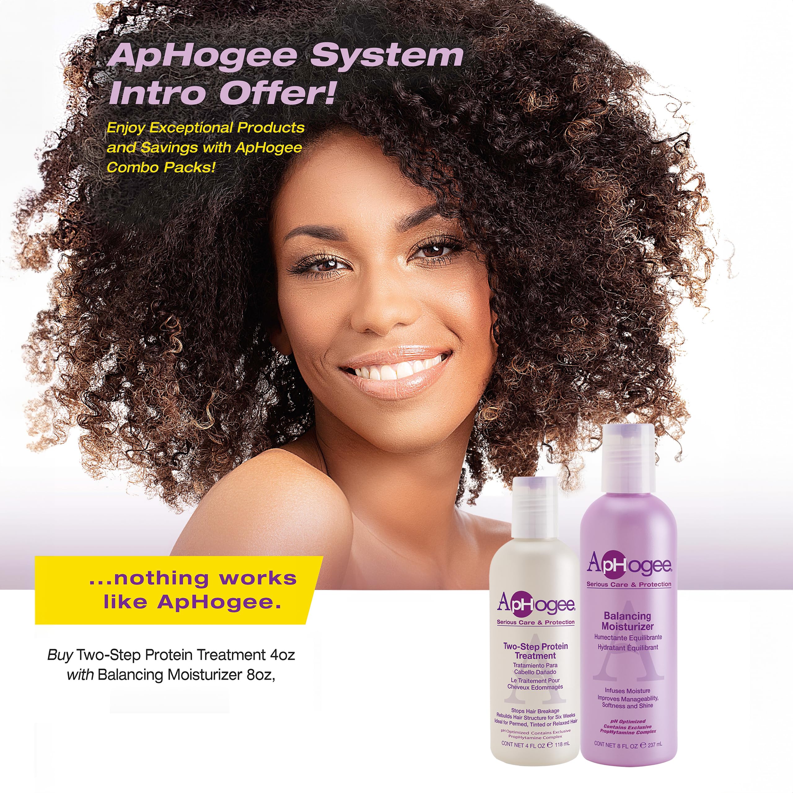 Aphogee two-step system display; professional-grade care at home.