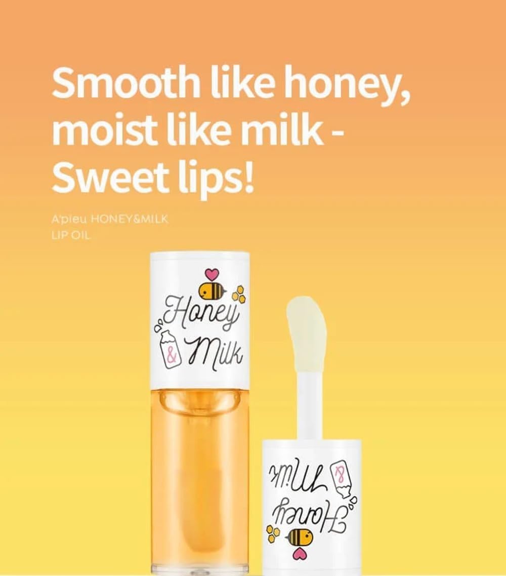 A'PIEU Honey & Milk Lip Oil swatch delivers glossy moisture for daily wear