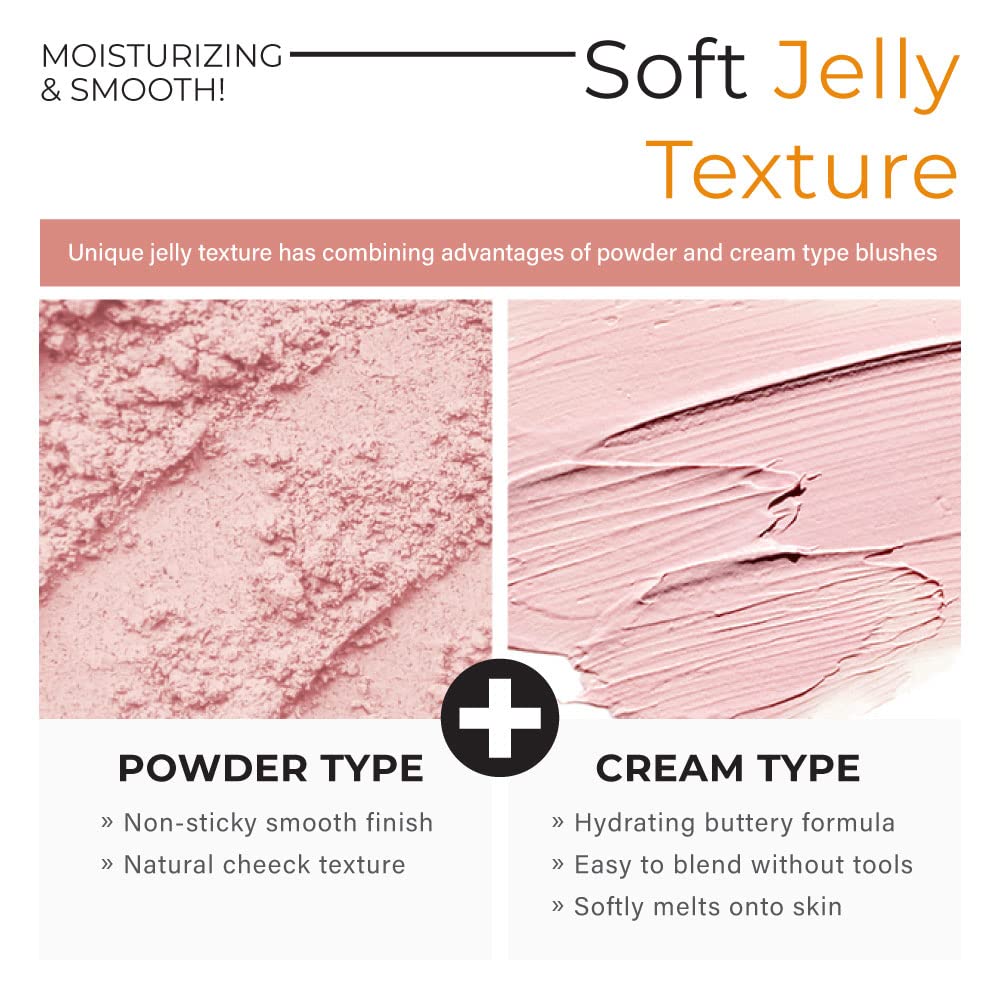 A'PIEU Juicy-Pang Jelly Blusher BE02 buildable color swatch from sheer to vibrant.