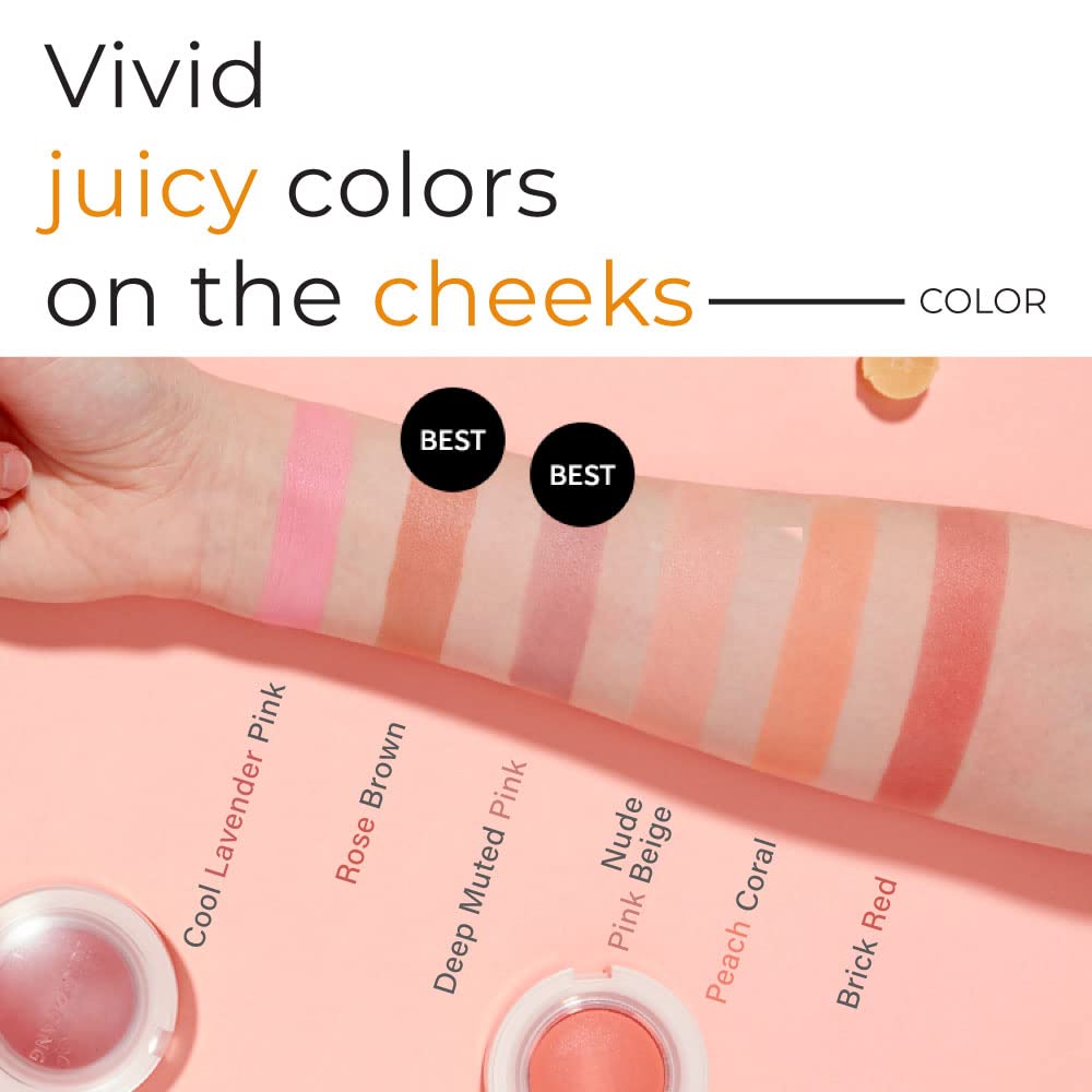 A'PIEU Juicy-Pang Jelly Blusher BE02 soft finish on cheek for comfortable wear.
