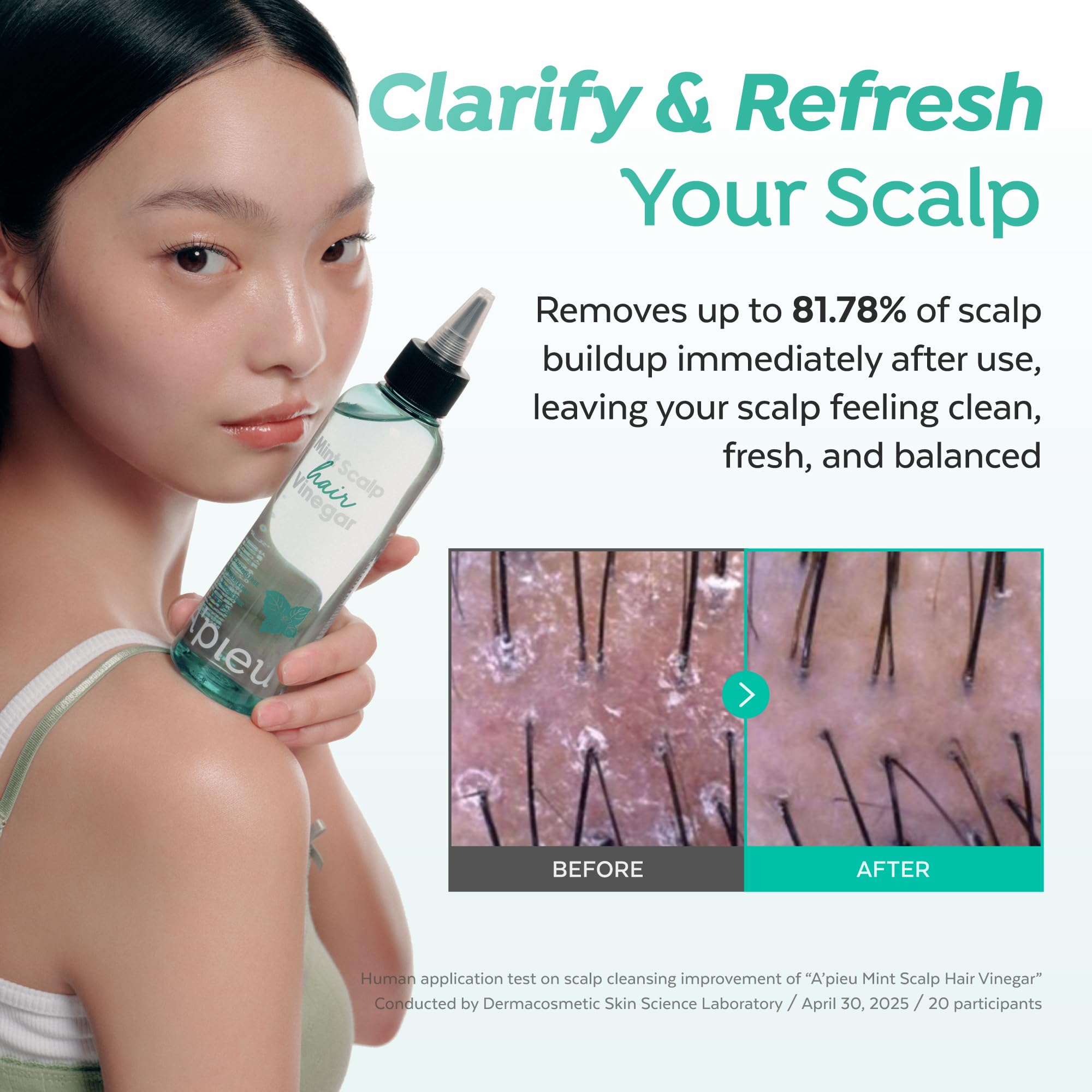 A'PIEU Mint Hair Vinegar bottle on bathroom shelf conveys everyday hair detox routine.