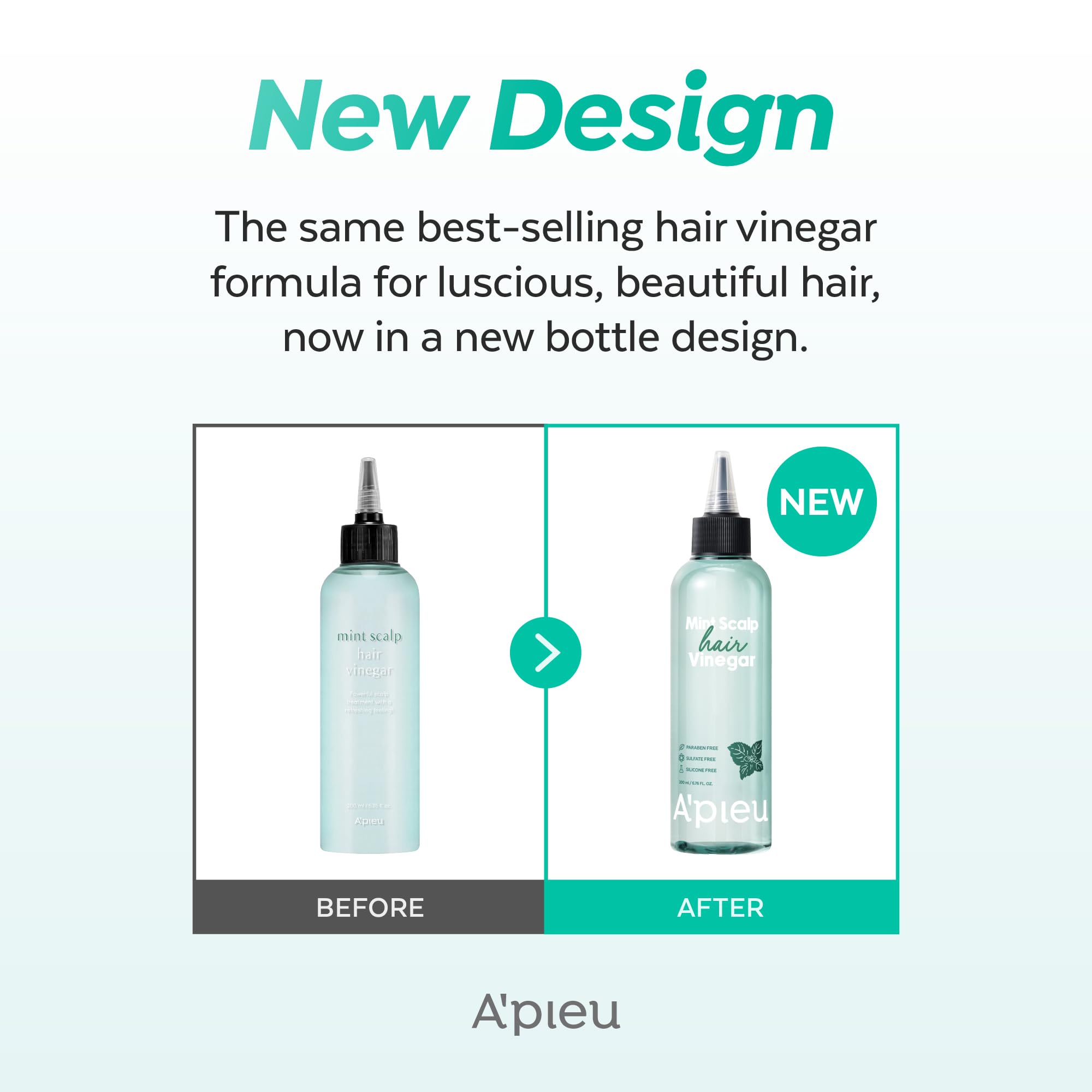 A'PIEU Mint Hair Vinegar mint leaf splash evokes cooling, detox vibe.