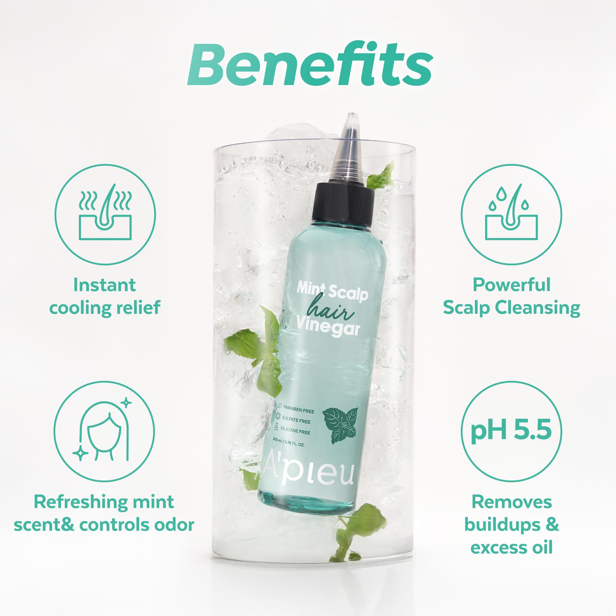 A'PIEU Mint Hair Vinegar rinse application image highlights gentle scalp cleansing action.