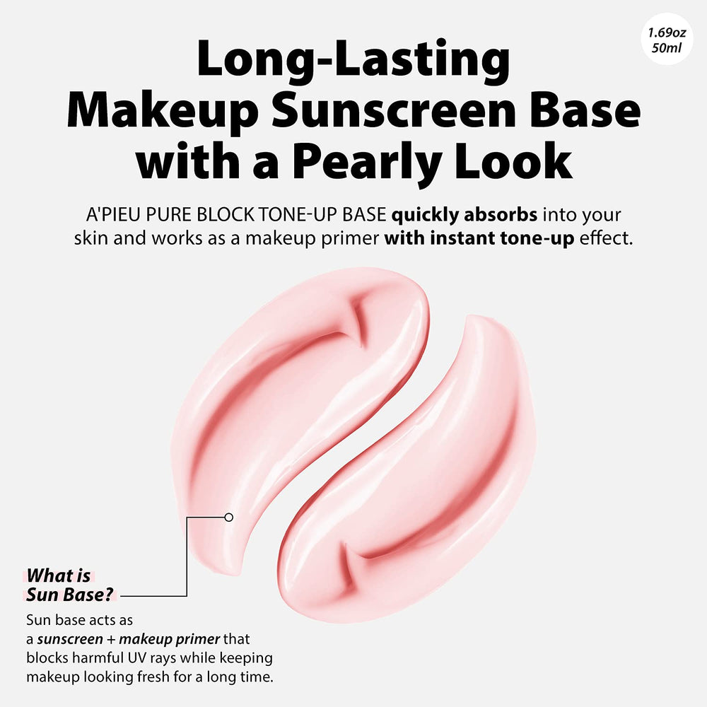 A'PIEU Pure Block Tone Up base swatch shows natural glow