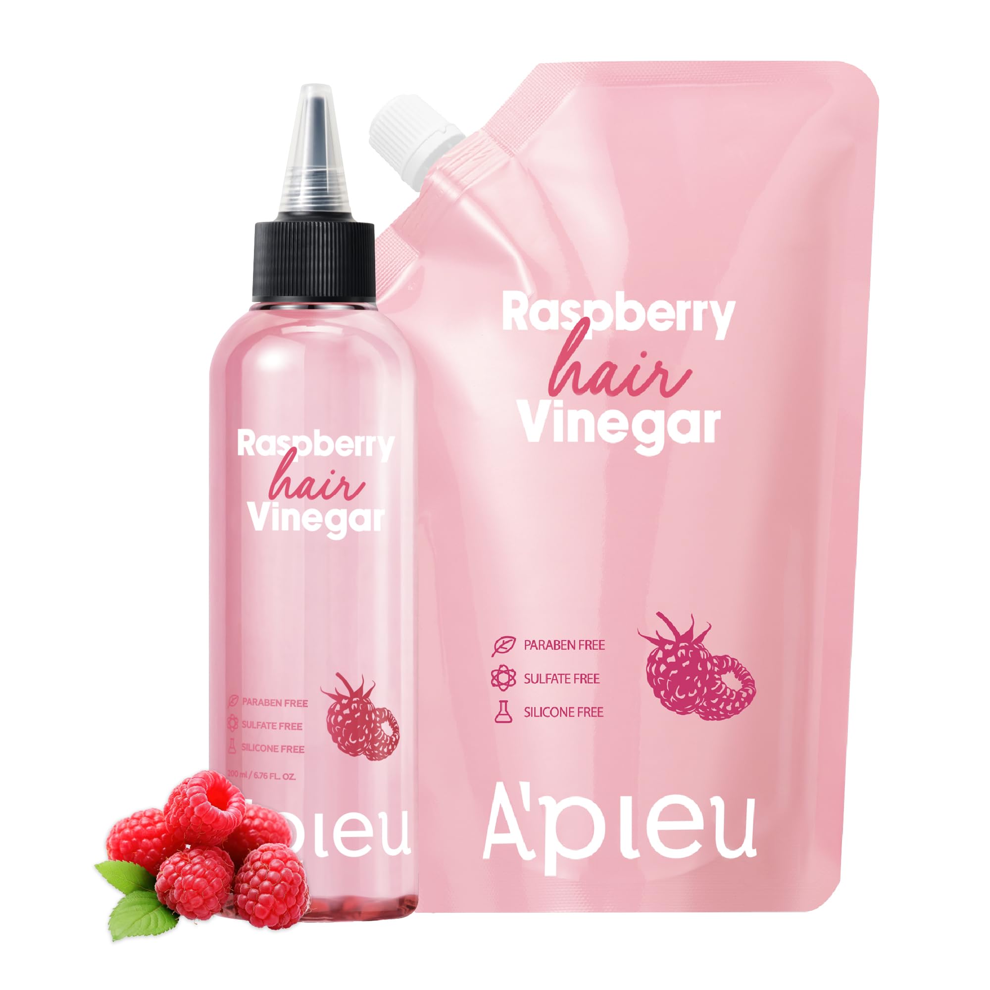 A'PIEU Raspberry Hair Vinegar bottle demonstrates pH balance for a healthier scalp.