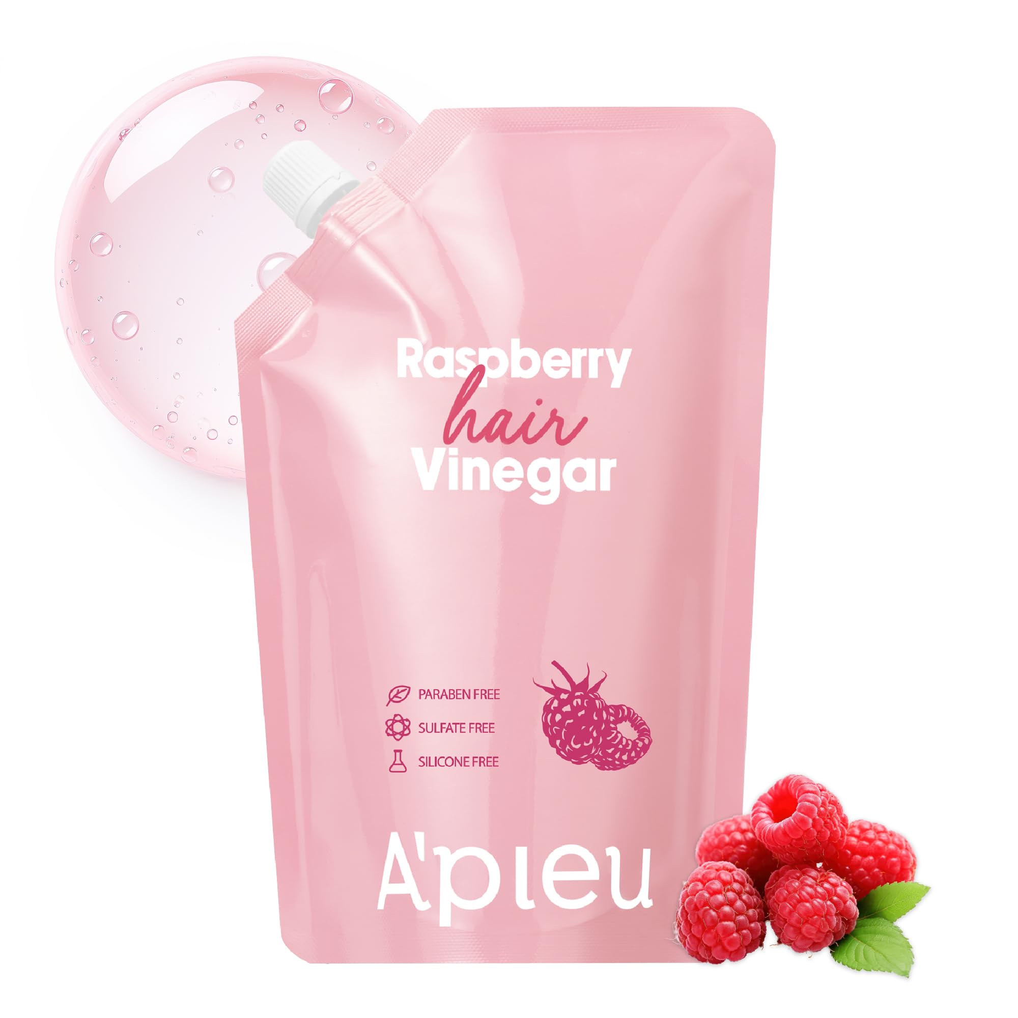 A'PIEU Raspberry Hair Vinegar refill-pack shows eco-friendly packaging and savings.