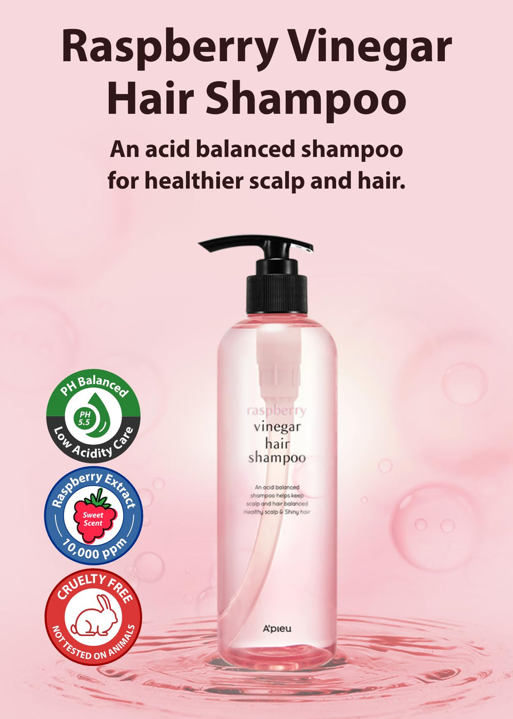 A'PIEU Raspberry Vinegar Shampoo lather demonstrates thorough cleansing with raspberry scent