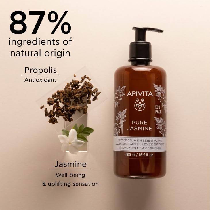 APIVITA Pure Jasmine Shower Gel rich-lather—creamy foam for refreshing showers.
