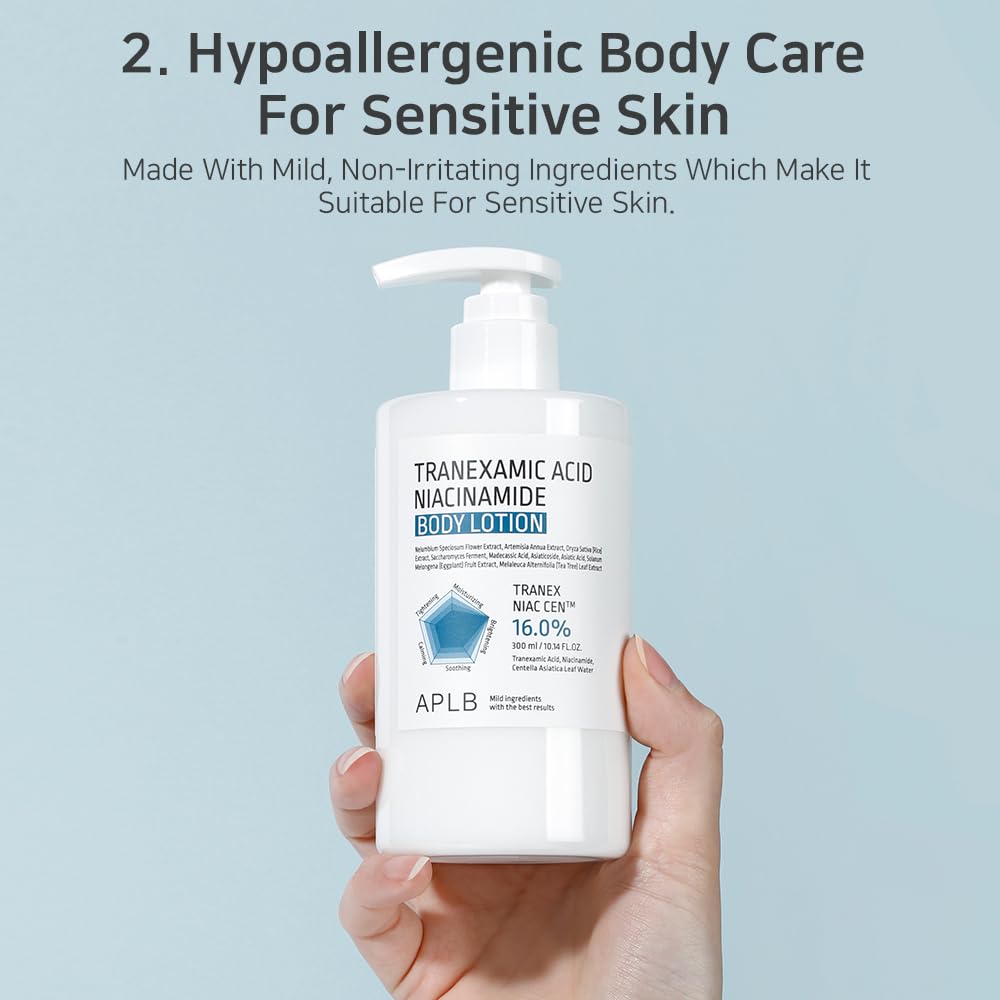 APLB Tranex Niacin Cen lotion product angle shot highlights moisture and tone care