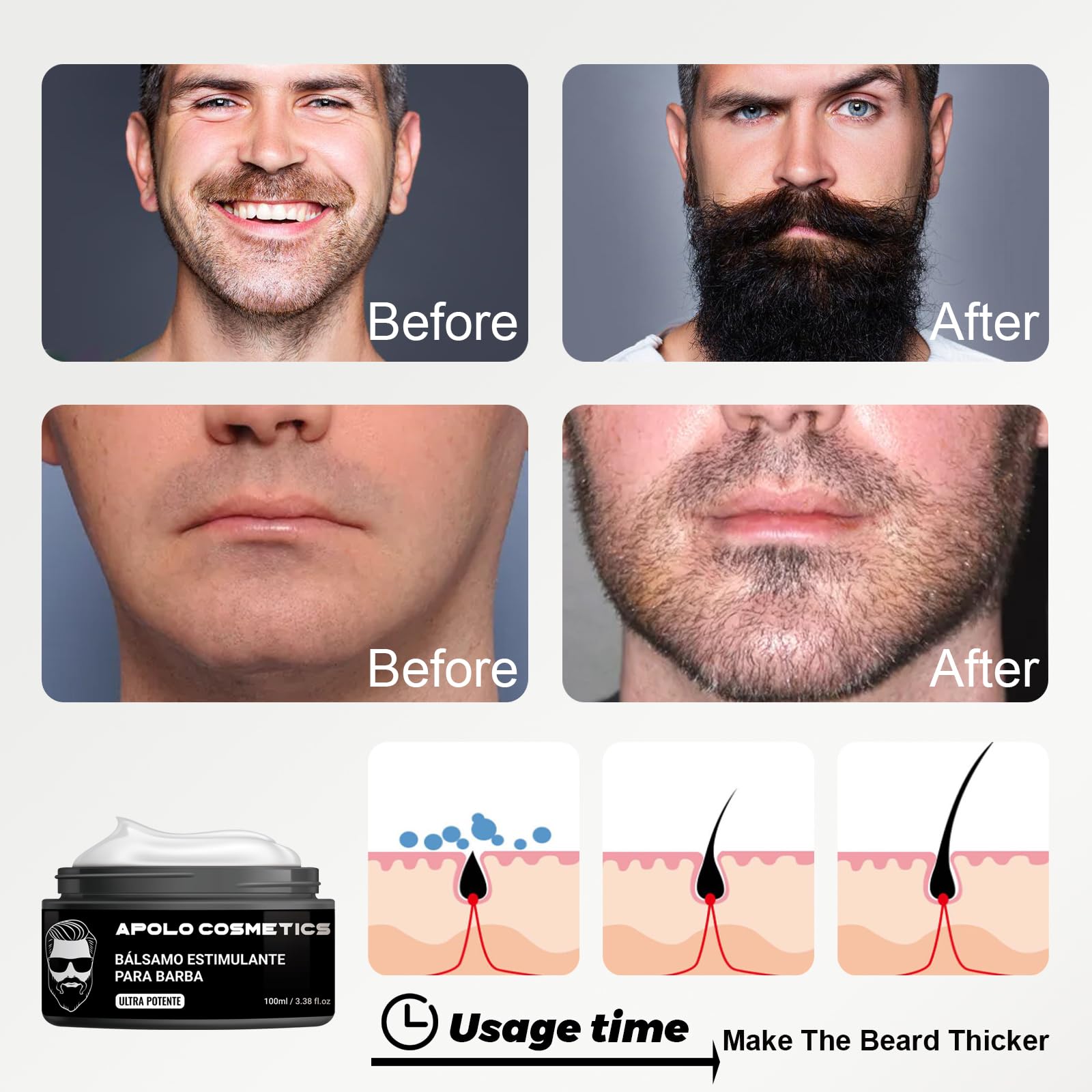 apolo cosmetics beard care routine application shows circular massage for fuller, softer look