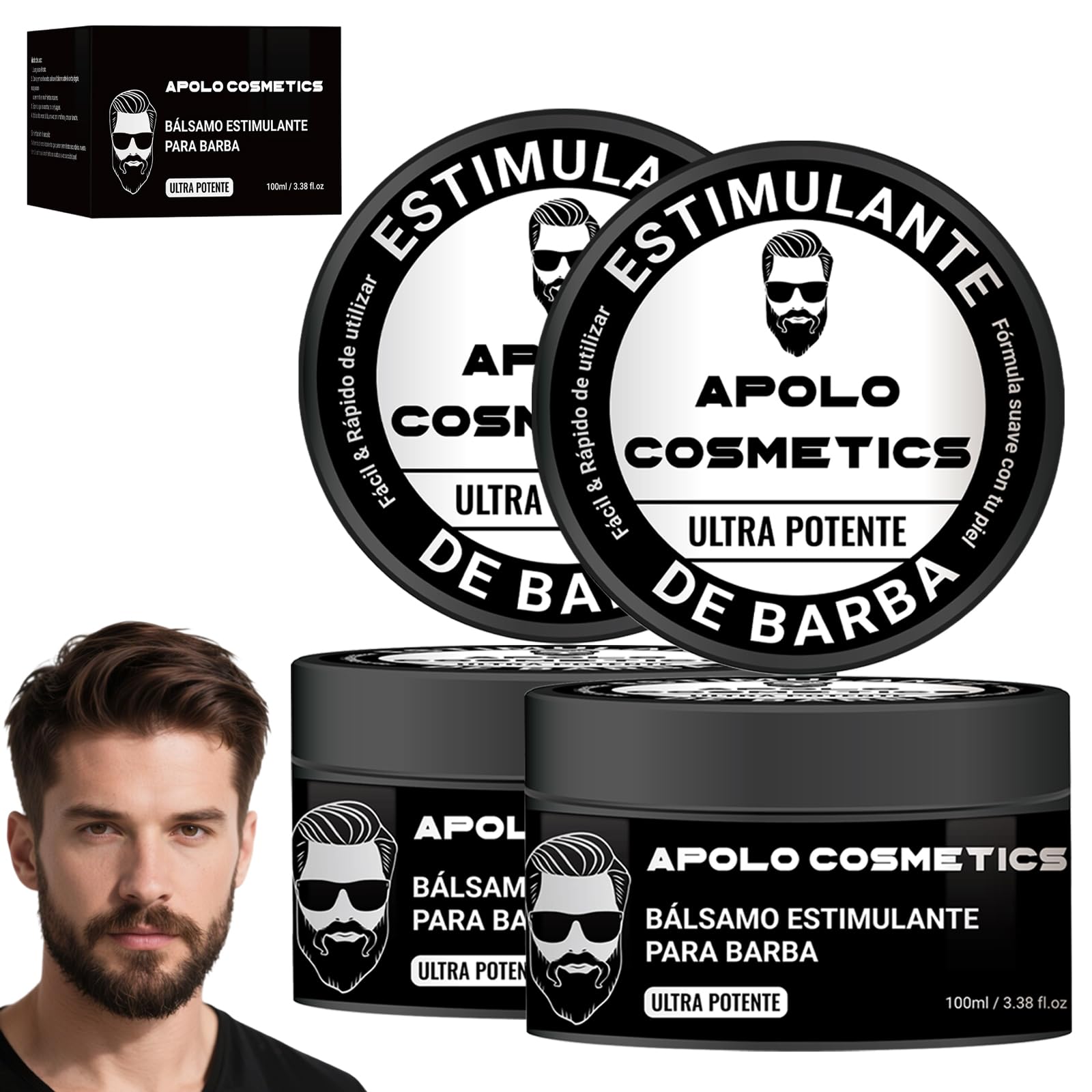 apolo cosmetics beard growth balm 2pcs bottle pour shows fast-absorbing formulation