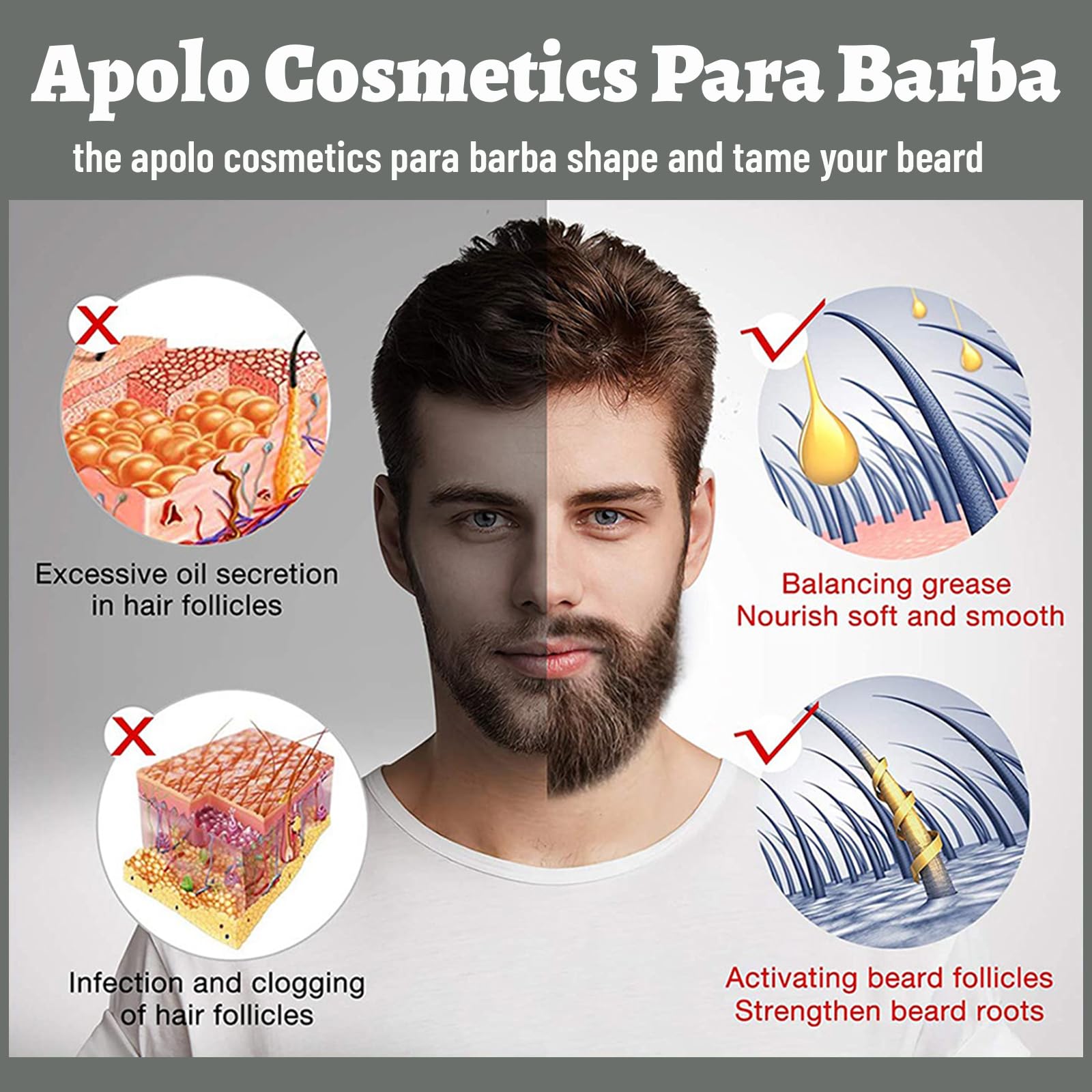 Apolo Cosmetics Para Barba 20-percent blend supports healthy beard appearance during routine