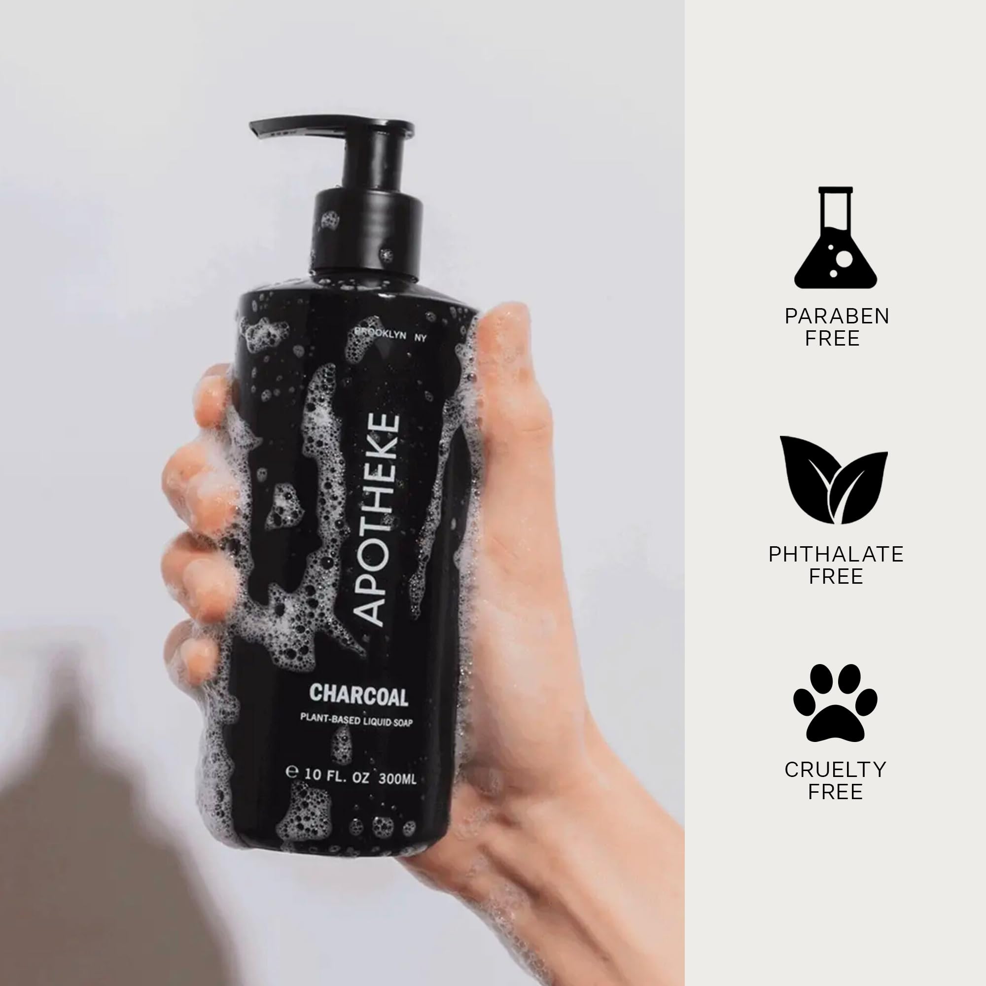APOTHEKE Charcoal hand soap fragrance swatch suggesting refreshing linen-scented aroma.