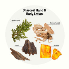 APOTHEKE Charcoal Lotion texture highlights smooth, non-greasy moisturization after shower.