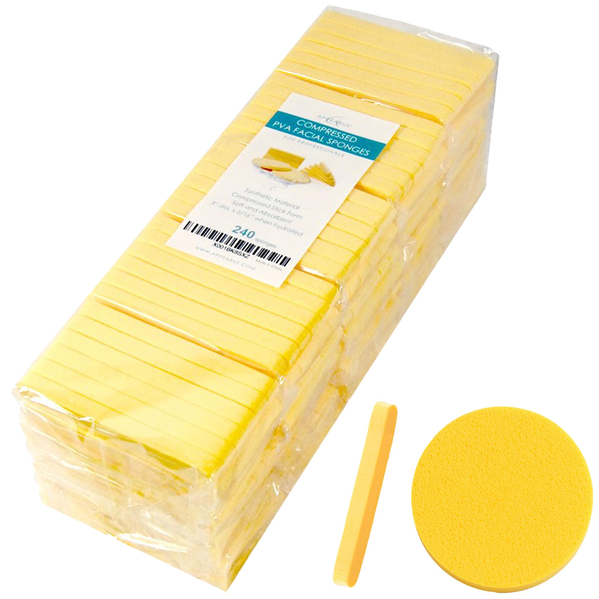 Appearus compressed PVA facial sponges expand to a 3-inch round for gentle cleansing and makeup removal.