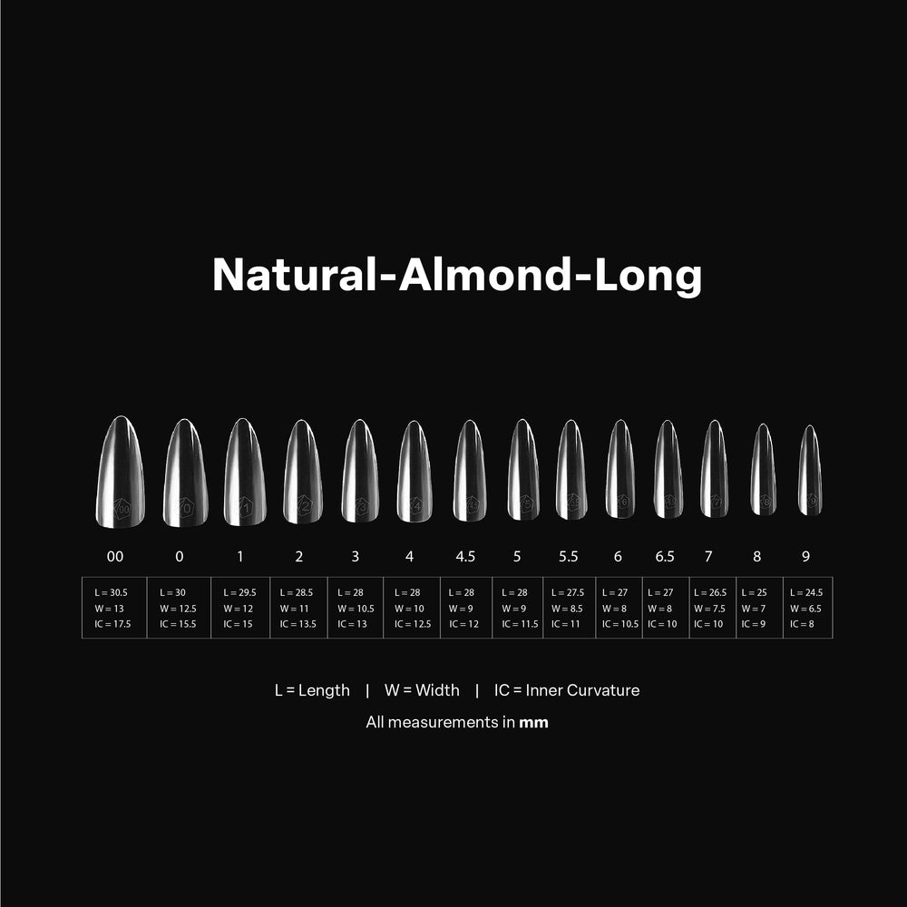 APRES Gel-X Almond half sizes in box for precise fitting.