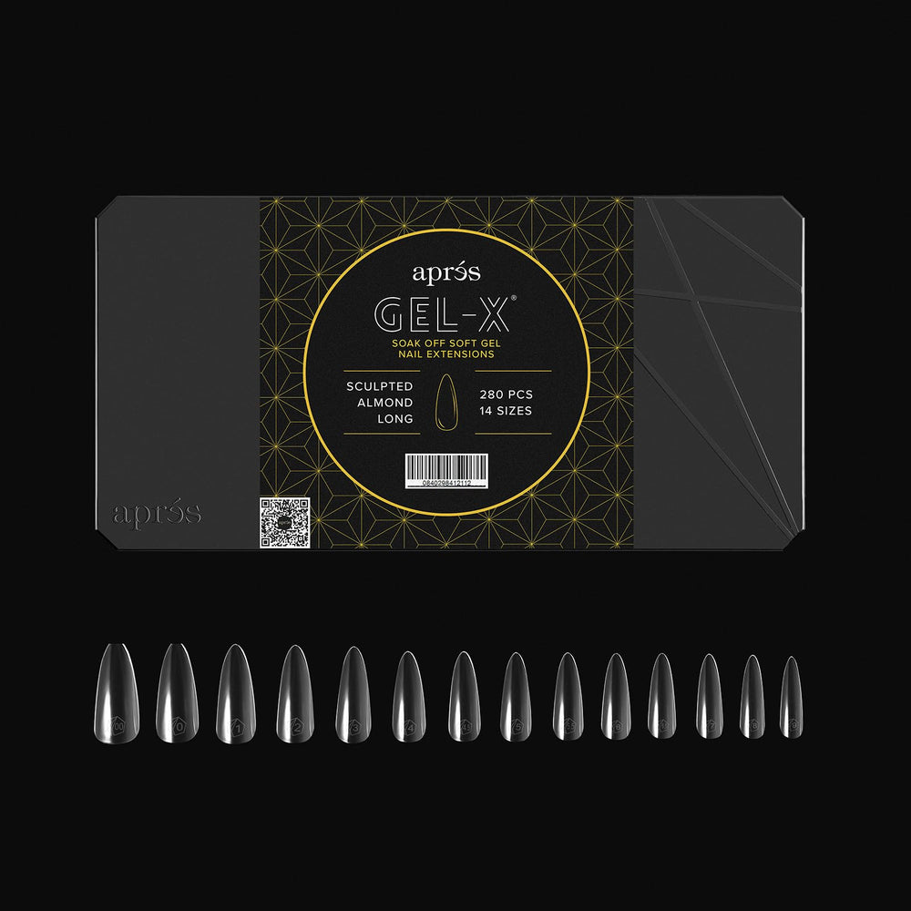 APRÉS Gel-X almond tip with thin base and thick free edge for durability