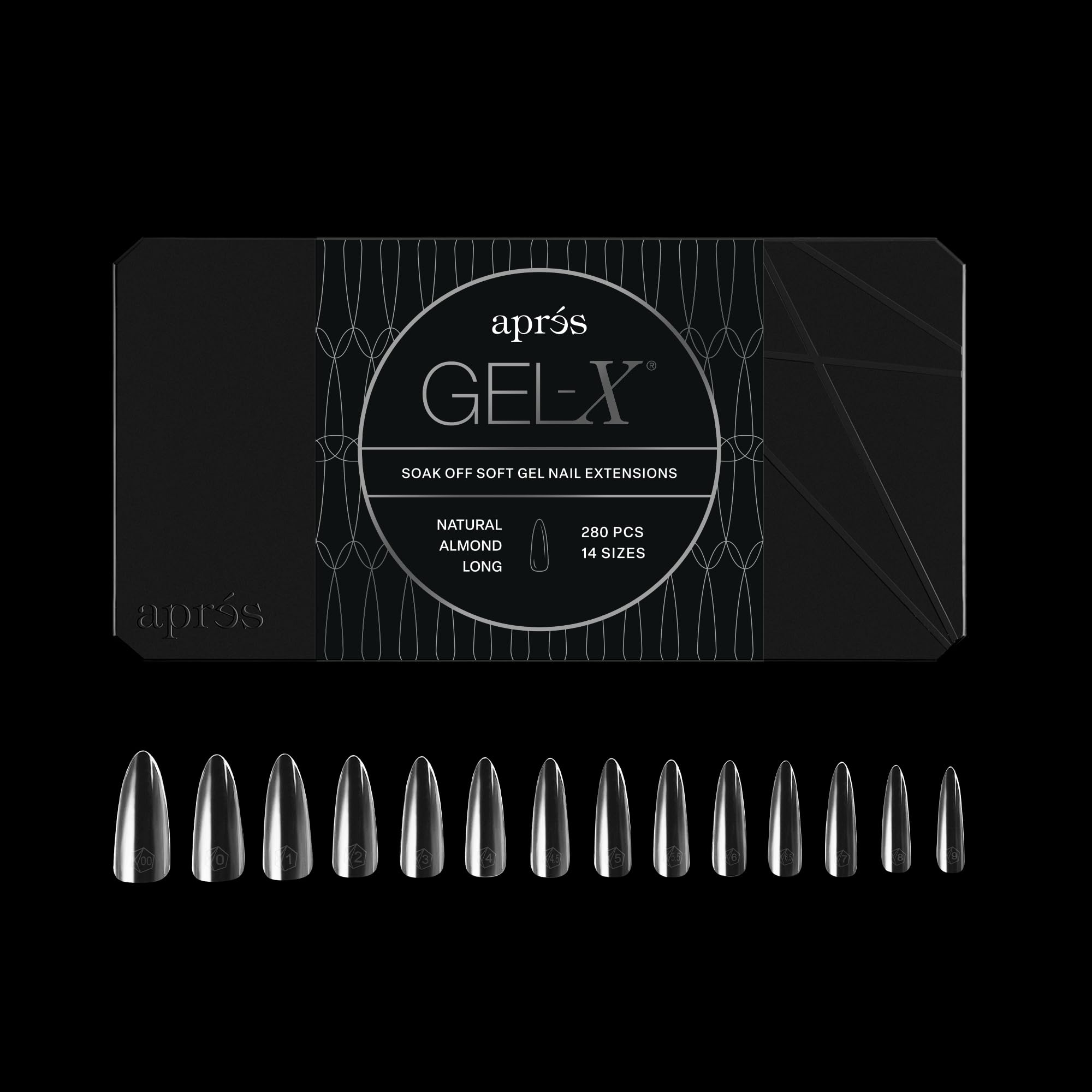 APRÉS Gel-X: caja de tapas de uñas almendra natural, 280 piezas para tallas completas