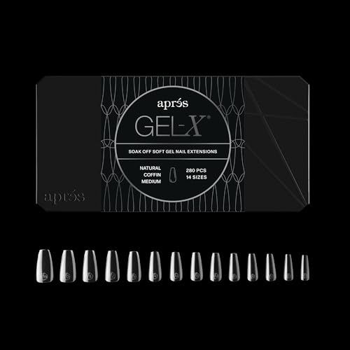 APRES Gel-X coffin box tips front view, organized for quick size matching
