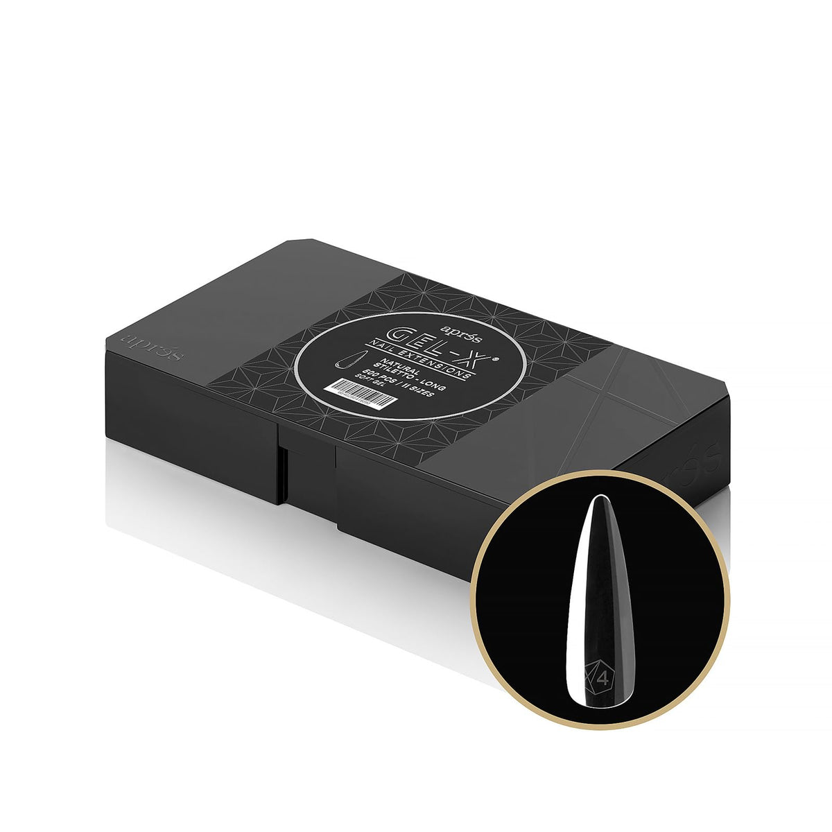 APRÉS Gel-X natural stiletto tips close-up, premium quality for salon-grade results