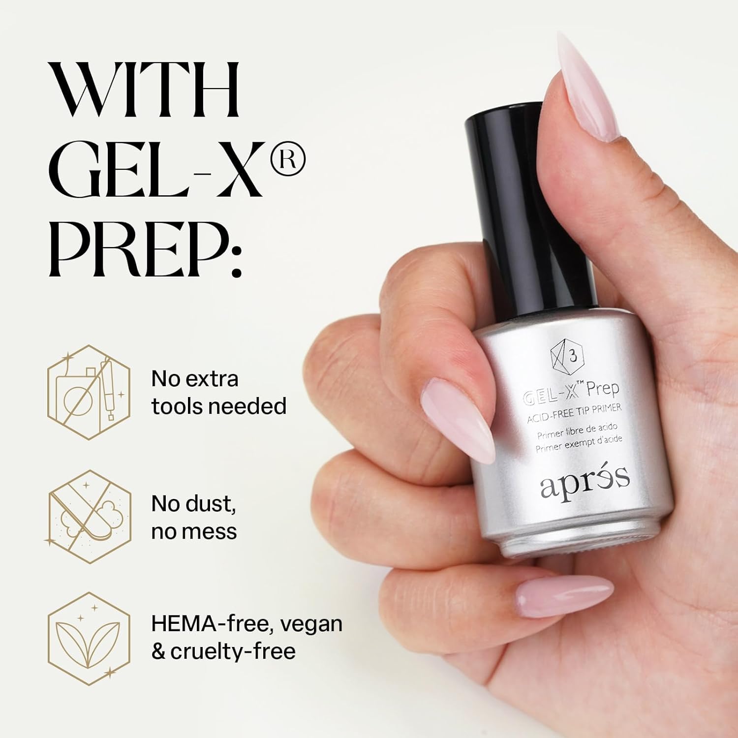 APRÉS Gel-X Prep extend-gel application prep supports quick, clean extensions.