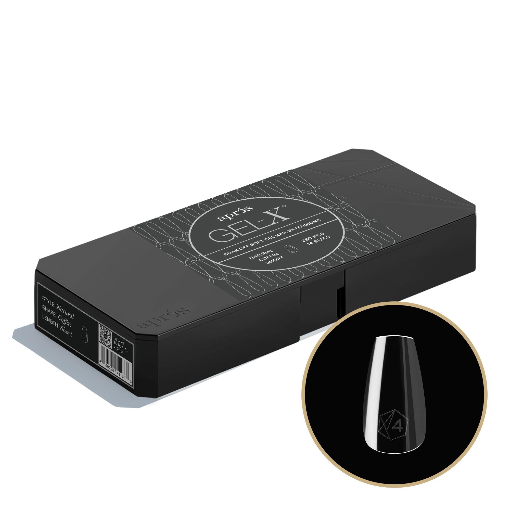 APRÉS Gel-X puntas coffin sculpted con curva marcada para un look elegante.