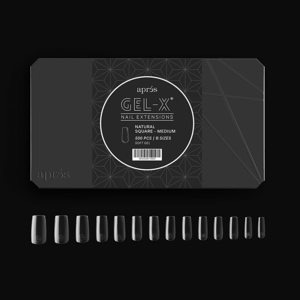 APRES Gel-X tip sizes 00-9 range highlights versatile sizing for perfect fit.